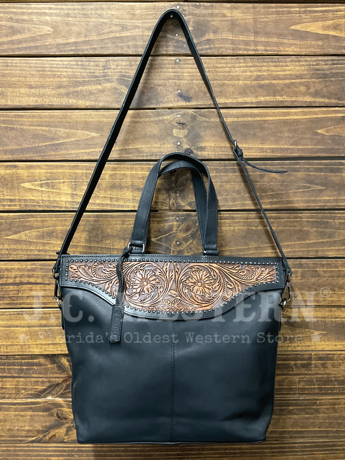 Nocona Women's Stacey Style Conceal Carry Tote Bag - Black Leather Purse for Everyday Use, Work & Travel | Handbag with Hidden Gun Compartment
