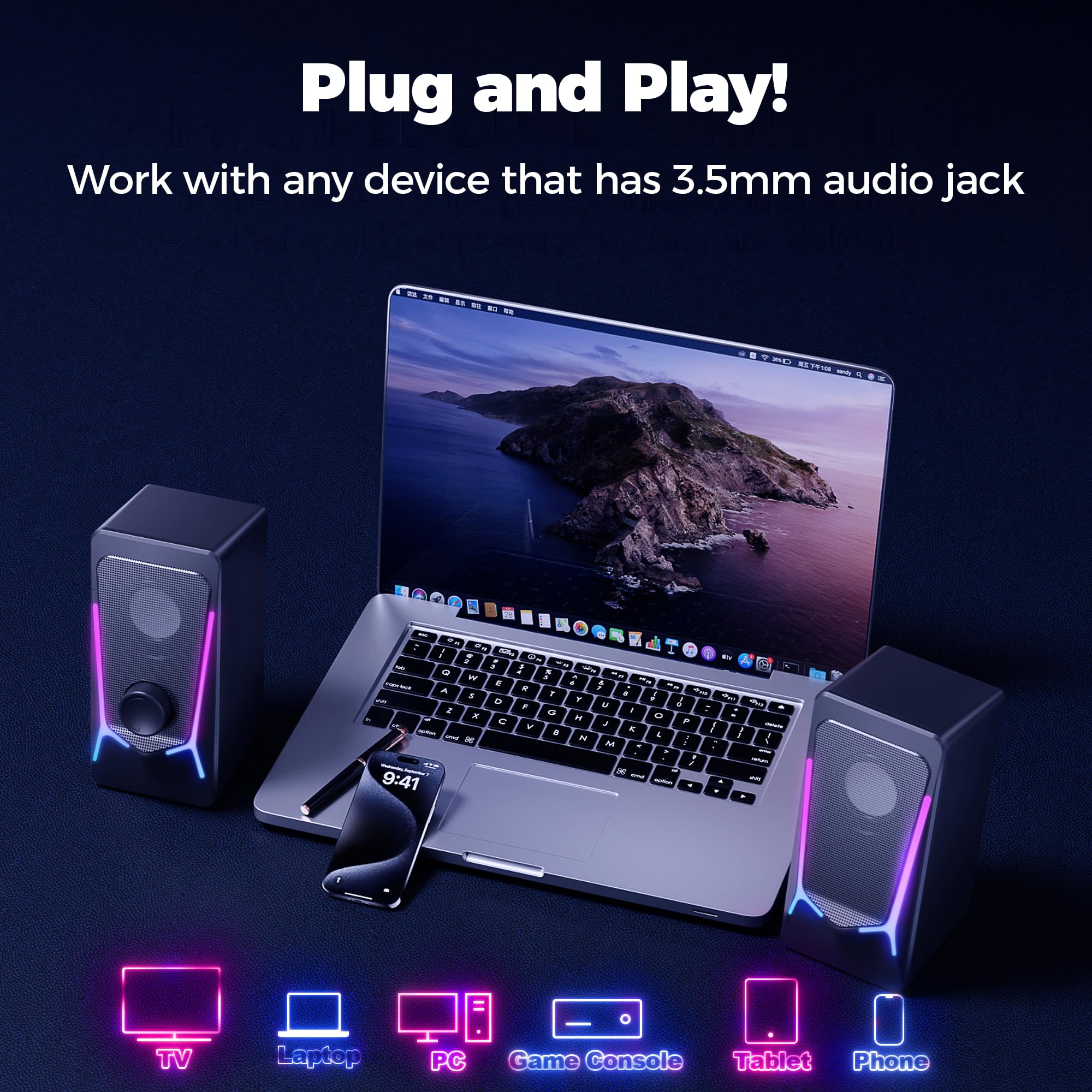 ROSON Computer Speakers for Gaming & Multimedia - USB Powered 2.0 Stereo PC Speakers with Enhanced Bass & Volume Control - Compatible with Laptop, Desktop, Tablet & Phone - Perfect for Gaming, Movies & Music Streaming