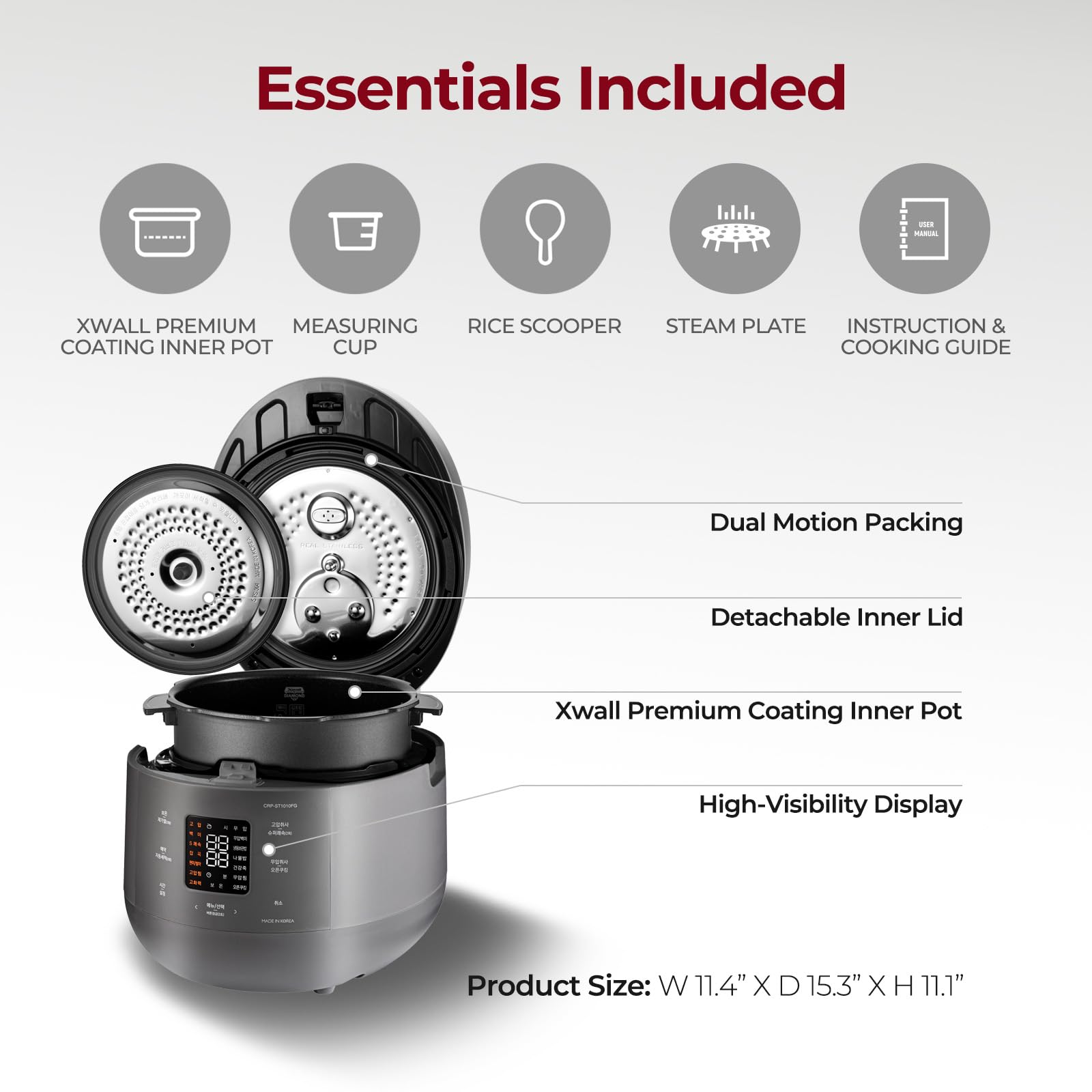 CUCKOO CRP-ST1009FG 10-Cup Uncooked / 20-Cup Cooked Smart Twin Pressure Rice Cooker with Nonstick Inner Pot - 16 Menu Modes, 3 Voice Guides, Auto Clean Function (Gray) - Perfect for Family Dinners, Meal Prep & Healthy Cooking