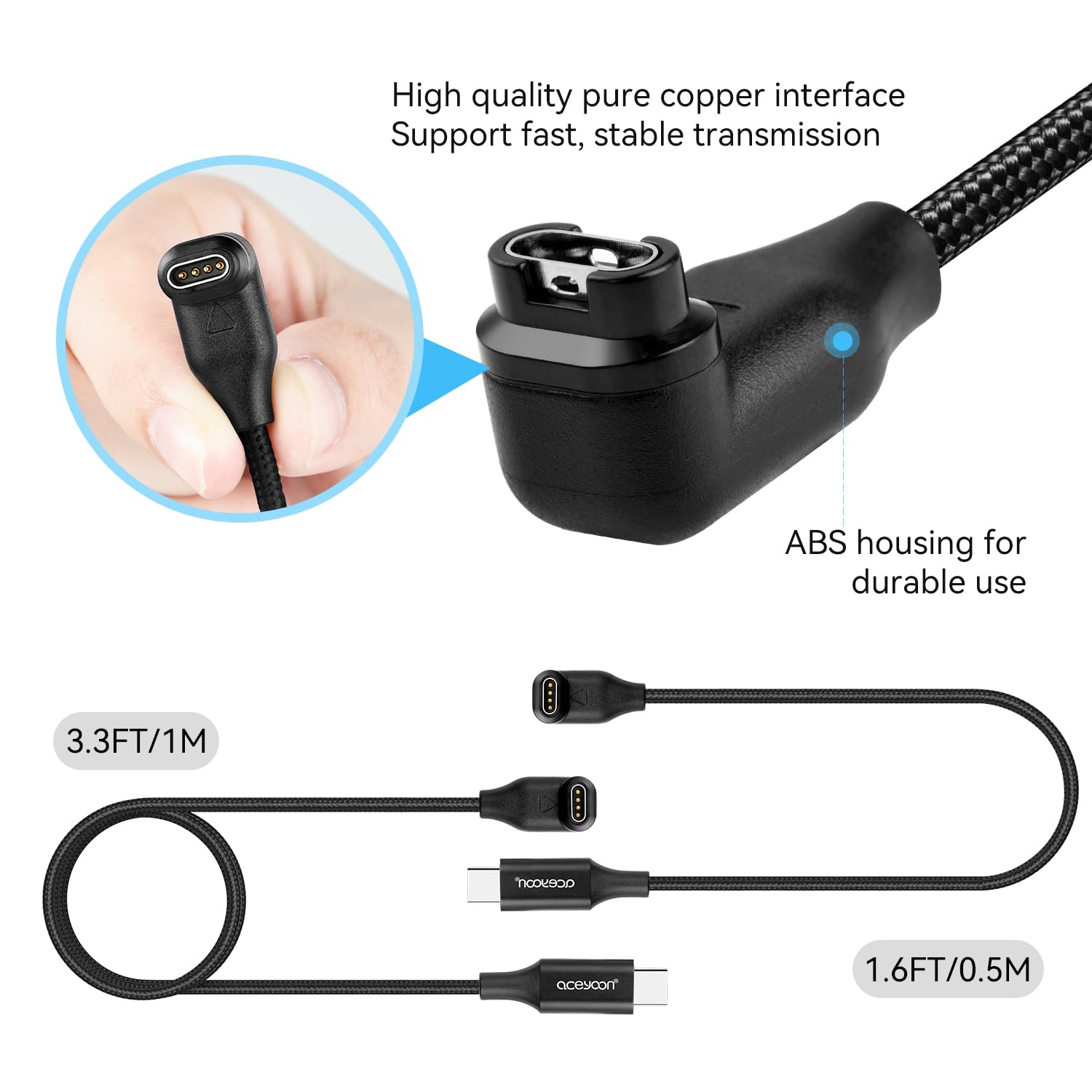 2 Pack USB C Charging Cable for Garmin Watch (1.6FT + 3FT) - Compatible with Vivoactive 5/4/3, Fenix 7/6/5/S/X, Forerunner 945/45/45S, Vivomove, Venu 3/2/Sq - Fast Charging Cord for Fitness Tracking & Outdoor Activities