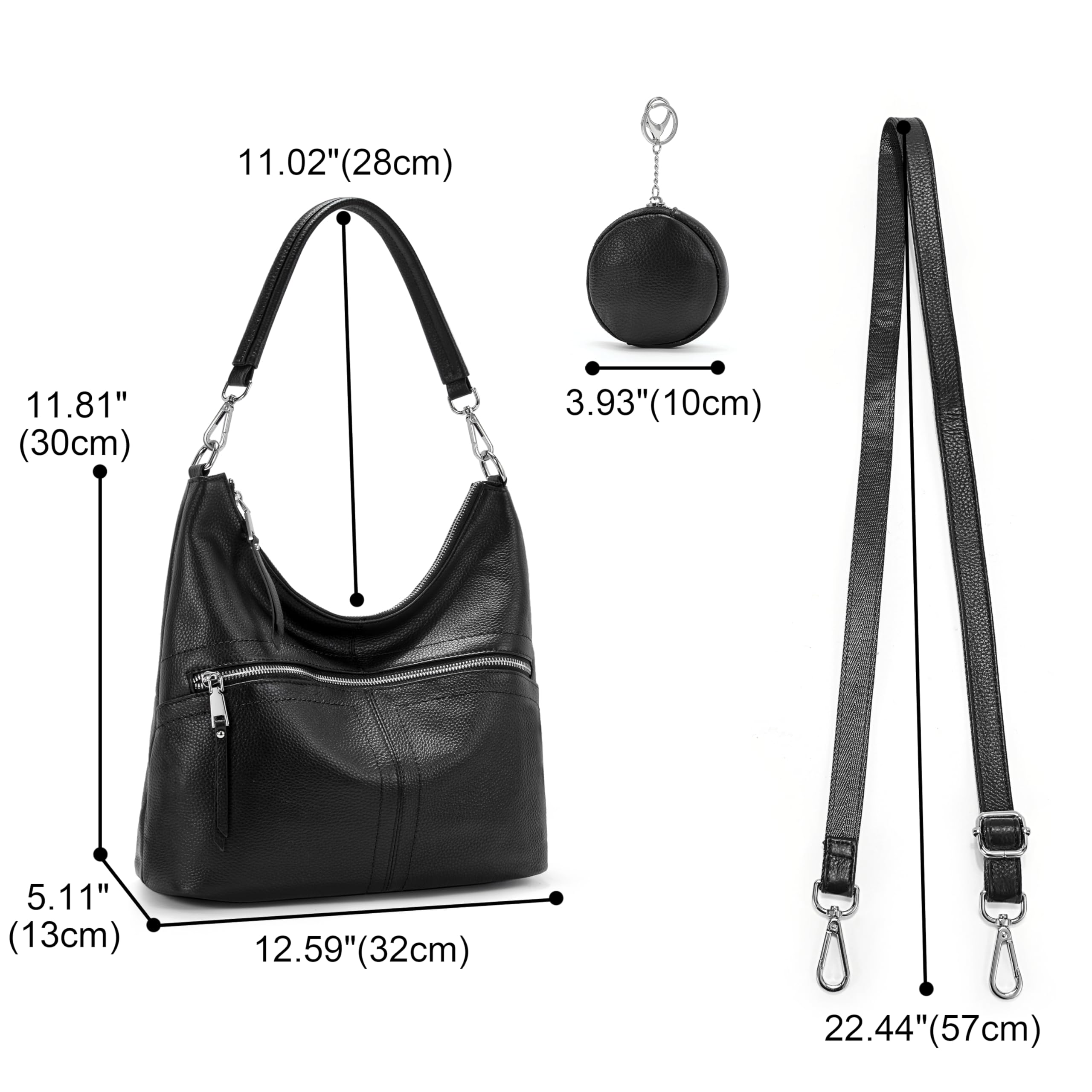 YALUXE Genuine Leather Women's Shoulder Bag - Stylish Hobo Purse with Crossbody Strap, Key Ring & Round Coin Wallet | Perfect for Work, Travel & Everyday Use