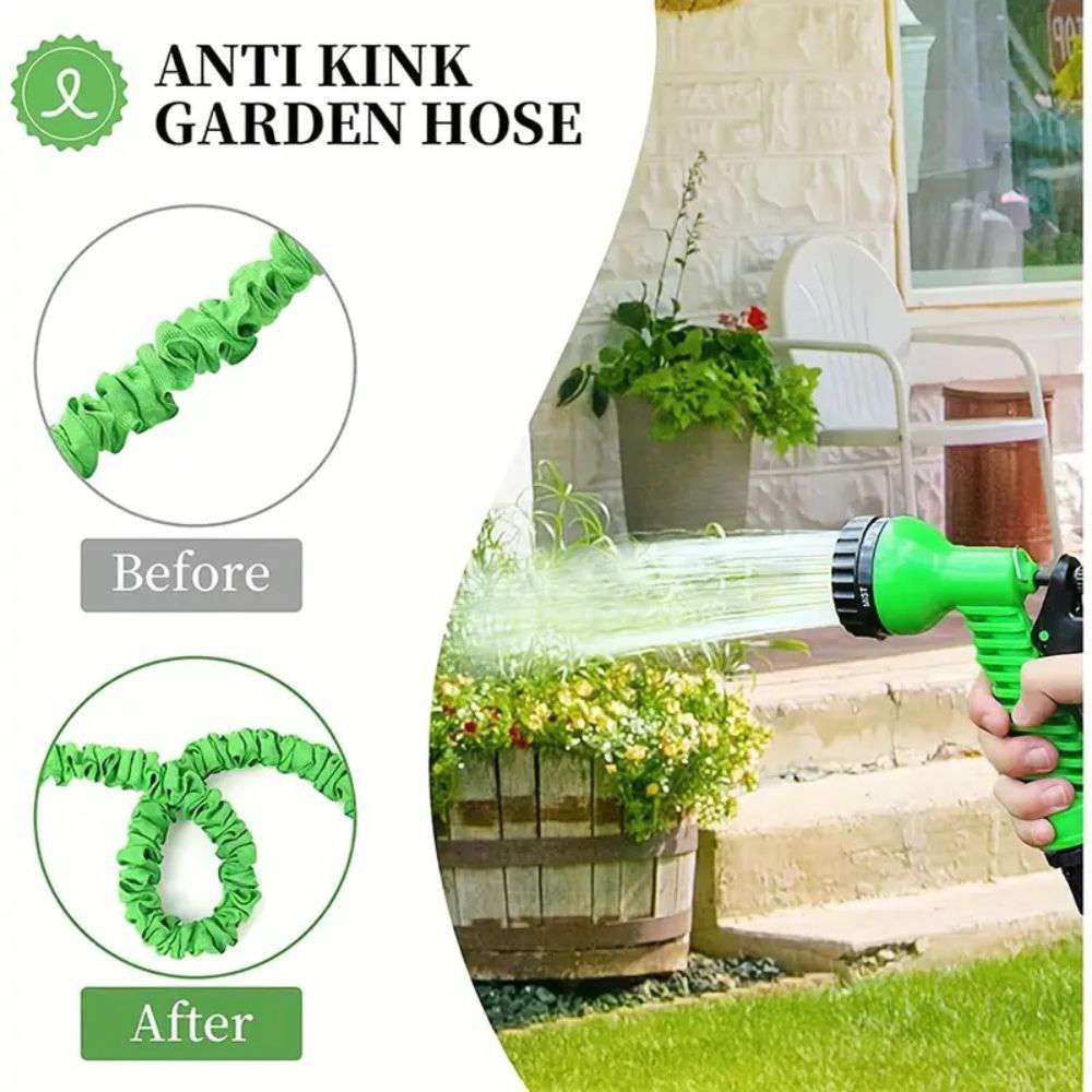 15m Anti-Kink Expandable Garden Hose - Flexible, Tangle-Free Water Hose with Adjustable Spray Nozzle - Perfect for Watering Plants, Washing Cars & Outdoor Cleaning