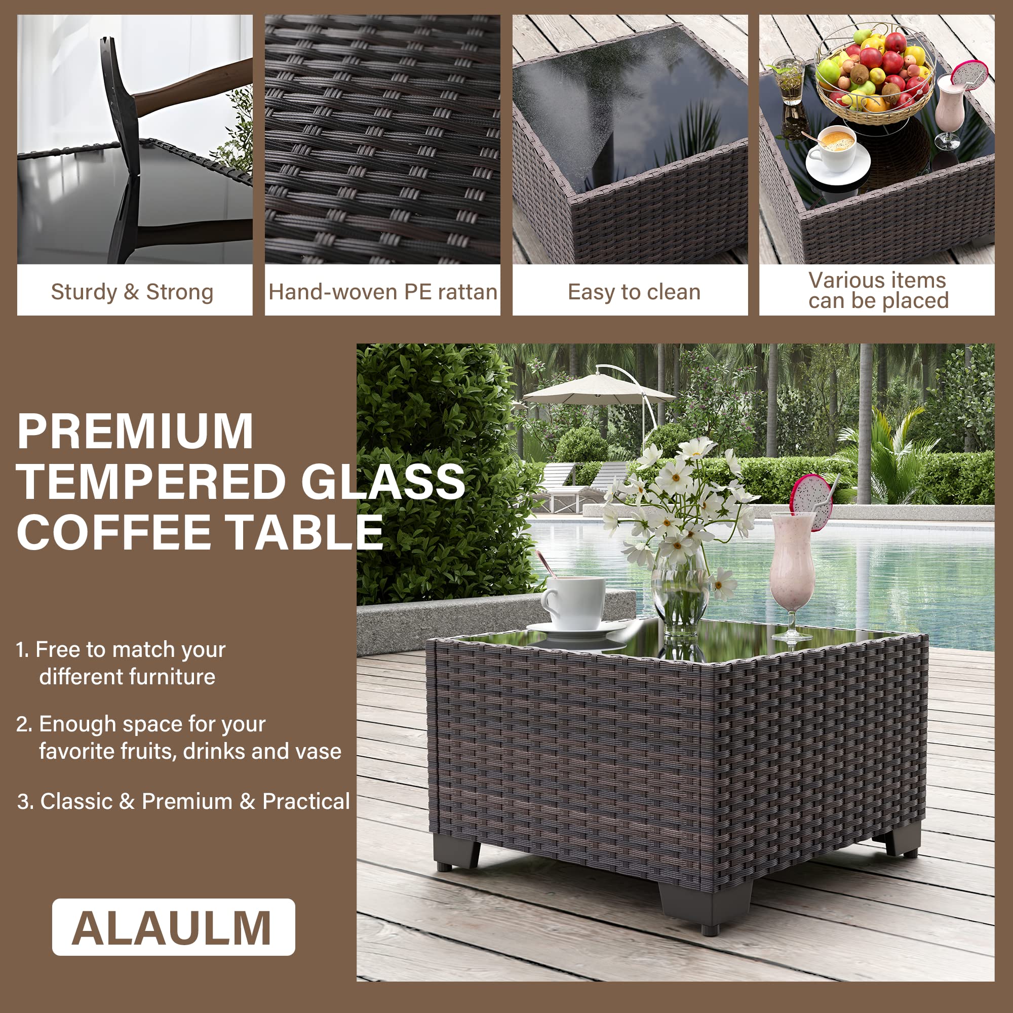 **15-Piece Patio Furniture Set with 55,000 BTU Aluminum Fire Pit Table - Brown PE Rattan Wicker Outdoor Conversation Set with 12 Dark Blue Cushions for Backyard, Garden, and Poolside Relaxation**