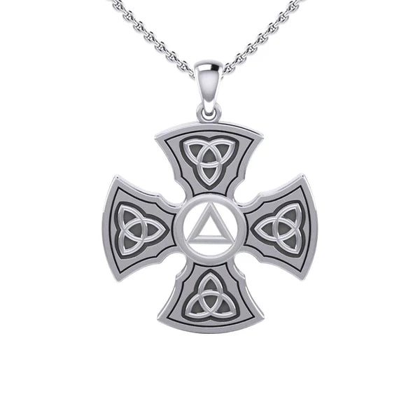 Templar Cross Sterling Silver Recovery Pendant with AA or NA Symbol - Adjustable Chain for 12-Step Programs - Perfect for Sobriety Gifts & Spiritual Jewelry