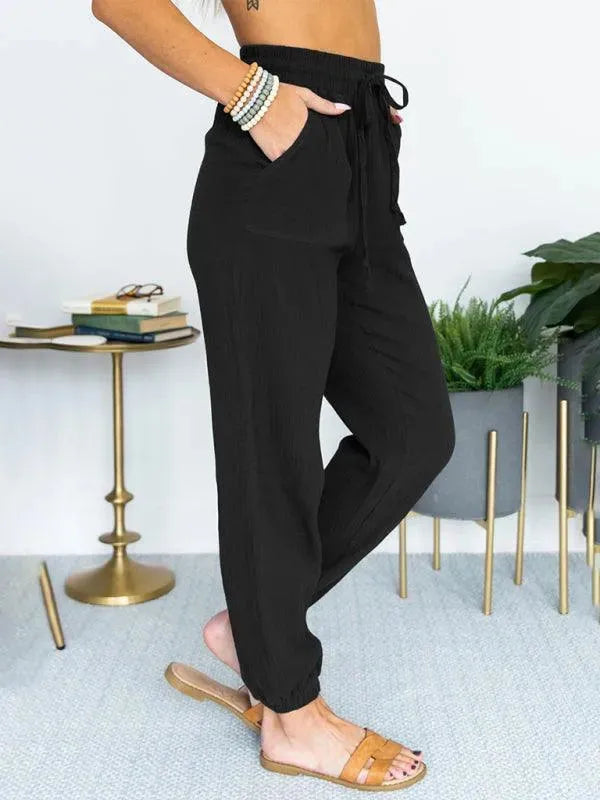 Comfortable Linen Drawstring Jogger Pants for Women - Casual Lounge Pants for Yoga, Travel & Home Wear