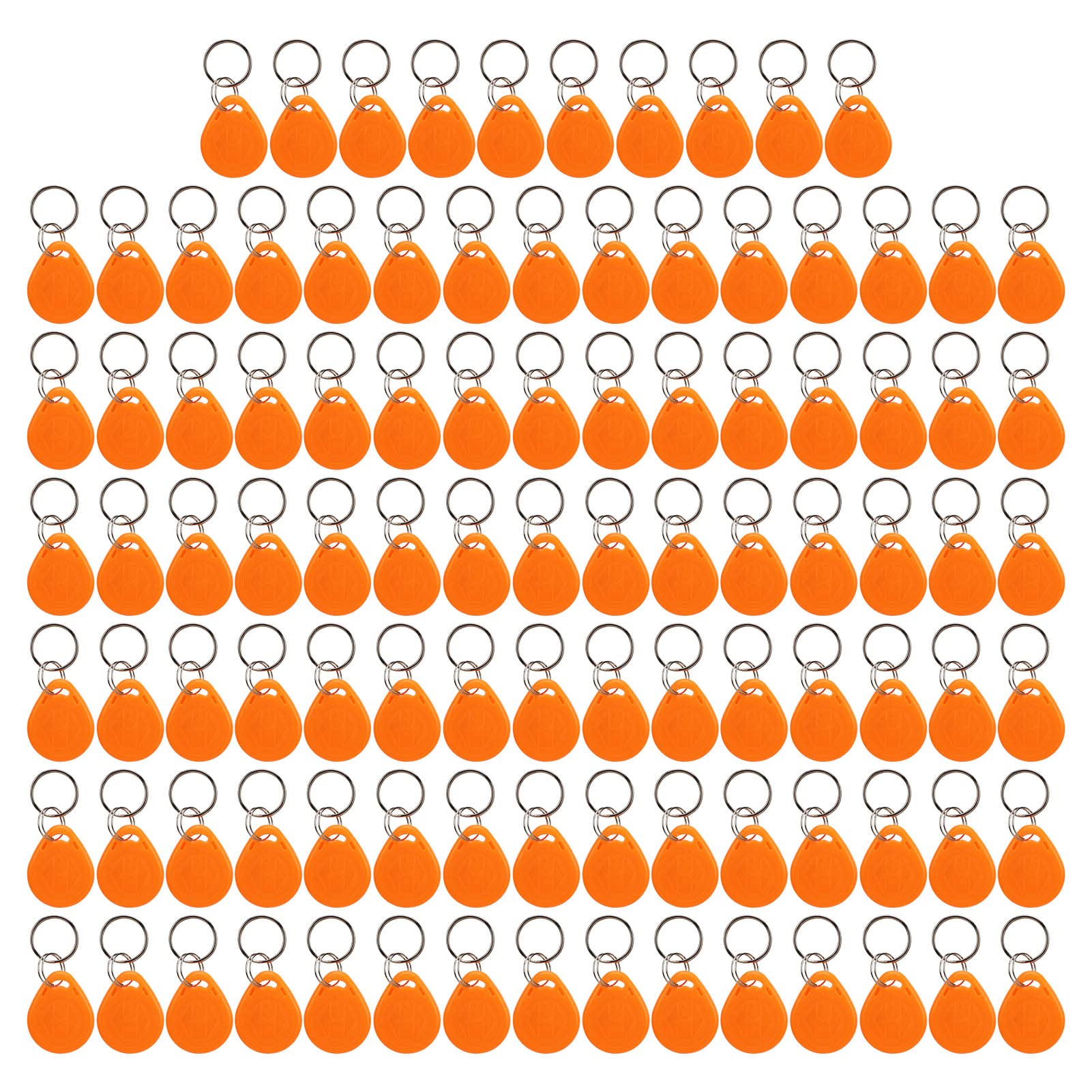100 Pcs 125KHz RFID Key Fobs - Orange Contactless Proximity Keycards for Door Access Control, Smart ID Badges & Security Systems | Ideal for Offices, Hotels, Gyms & Apartment Buildings