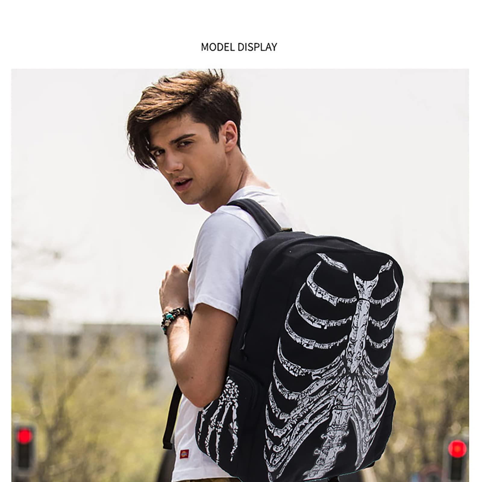 **Gothic Skull Print Canvas Backpack for Men & Women - Trendy Casual Daypack for Halloween, School, Travel & Daily Use**