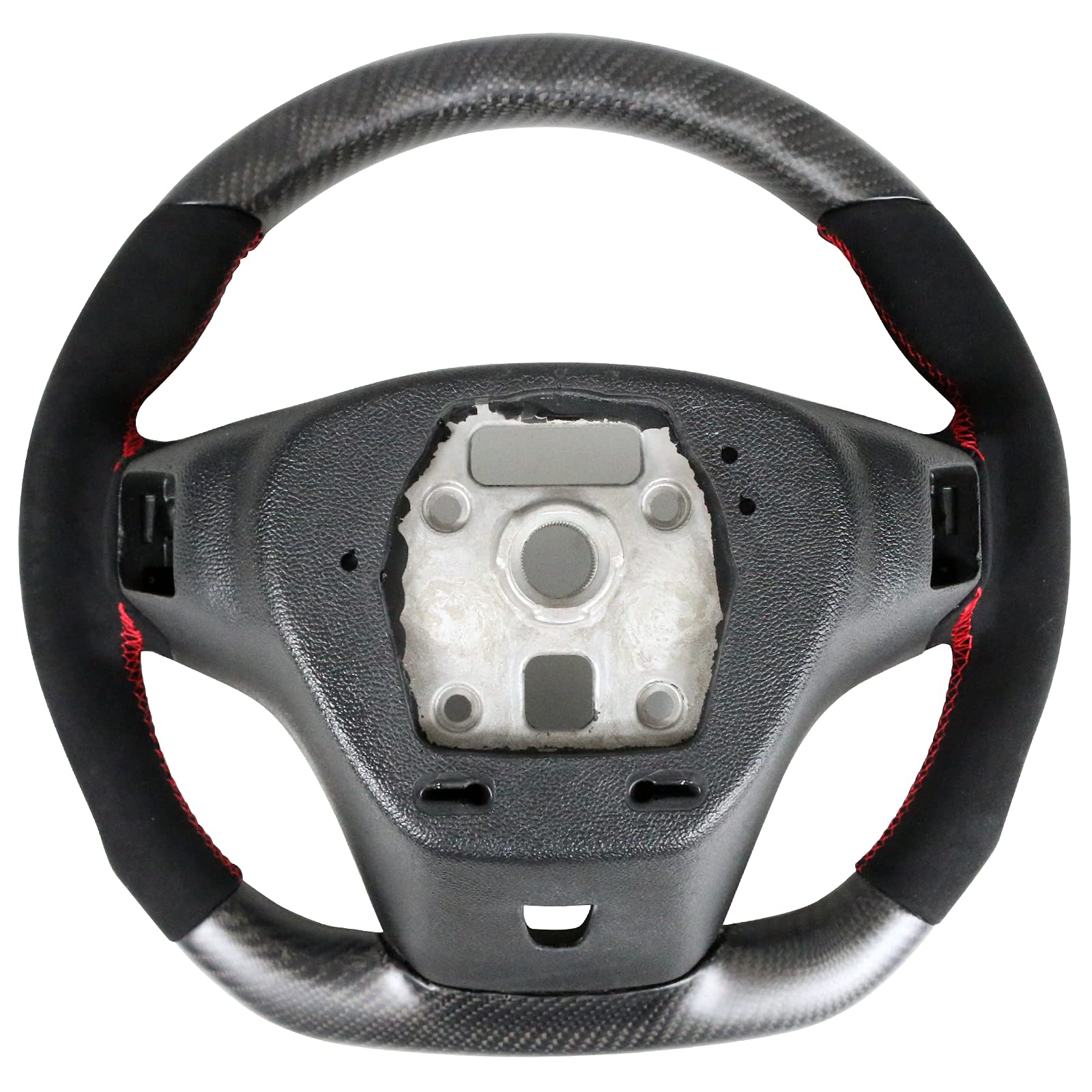 FREEMOTOR802 Matte Carbon Fiber & Synthetic Suede Steering Wheel with Red Stitching - Compatible with 2012-2015 Chevrolet Camaro - Upgrade Your Ride with Premium Brushed Kit for Sporty Look & Enhanced Grip