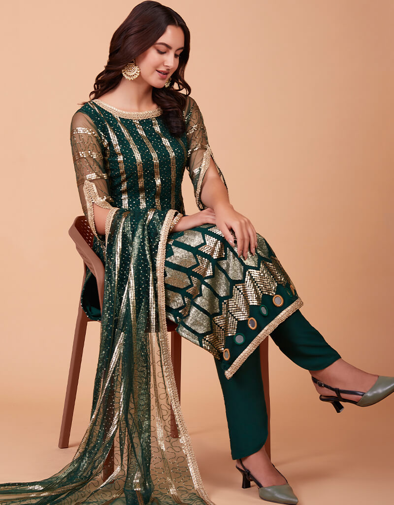 Elegant Green Butterfly Print Pant Suit for Women - Formal Office Wear & Evening Party Outfit