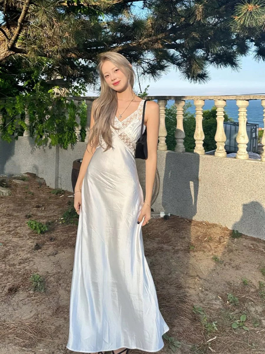 Elegant Lace V-Neck A-Line Prom Dress - Satin White Wedding Gown J4839 for Bridal, Formal Events & Special Occasions
