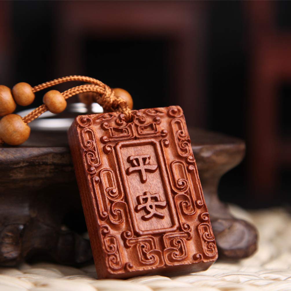 Lucky Wood Keychain - 4pcs Chinese Carving Key Holder for Car & Purse