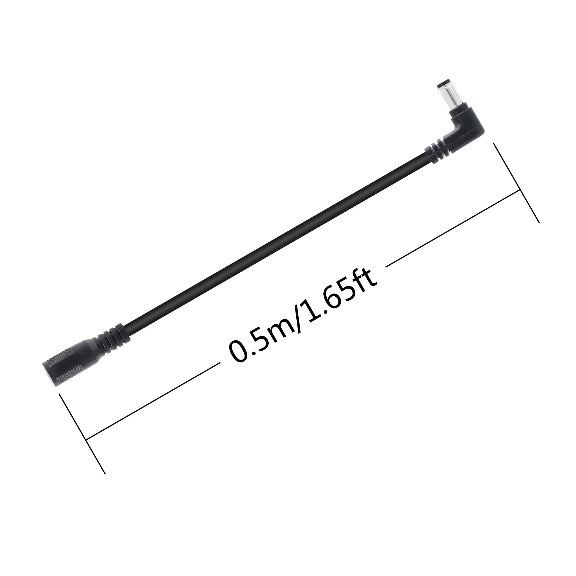 90 Degree DC 5.5mm x 2.1mm Male to Female Power Extension Cable (2 Pack) - 0.5m/1.65ft DC5521 Adapter for CCTV Cameras, Security Systems, IP Cameras & More - Perfect for Home Surveillance Setup & Electronic Device Power Connections
