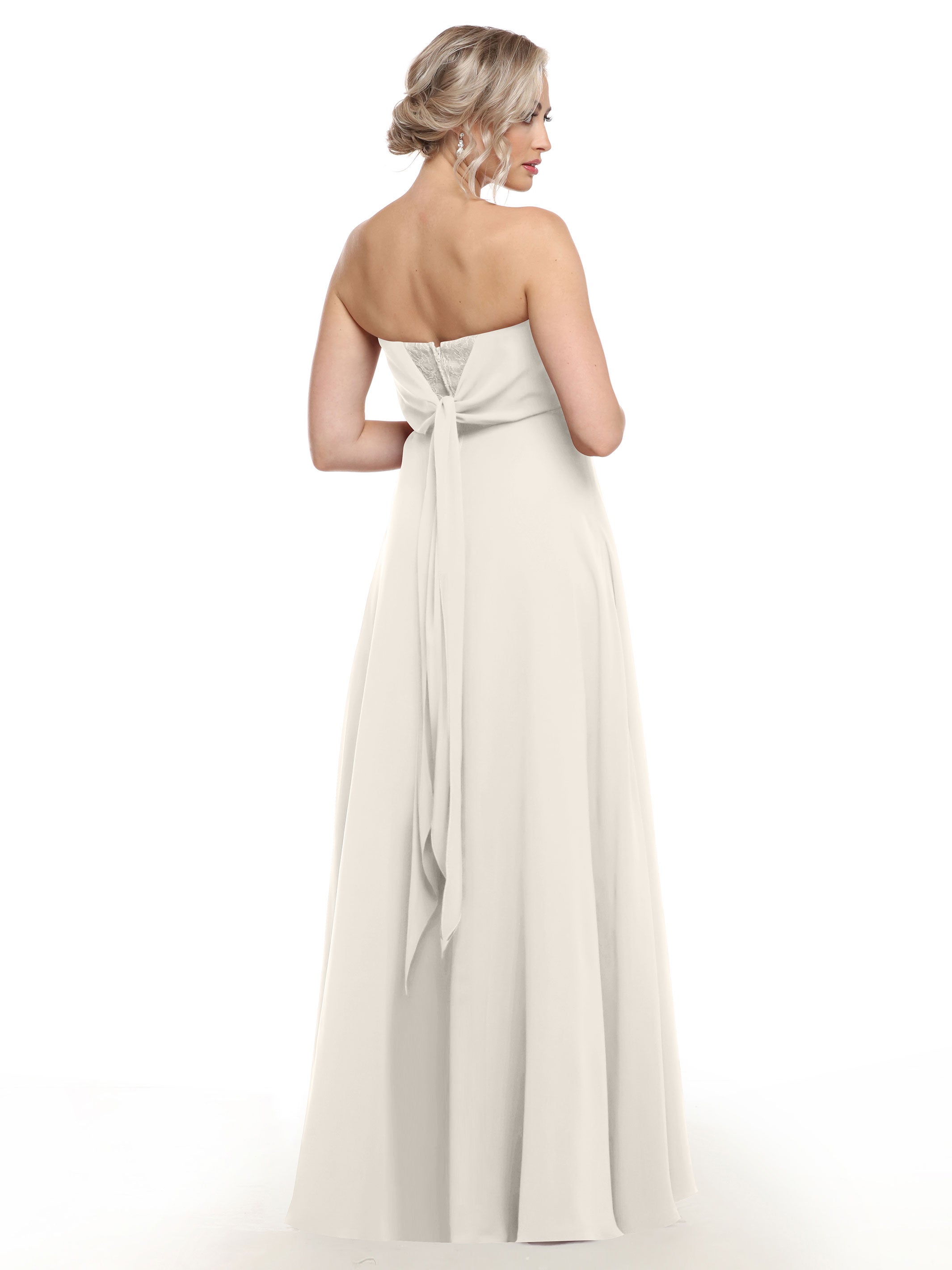 Elegant Strapless Sweetheart Chiffon Bridesmaid Dress with Lace Detail & High Slit - Perfect for Weddings, Proms & Formal Events