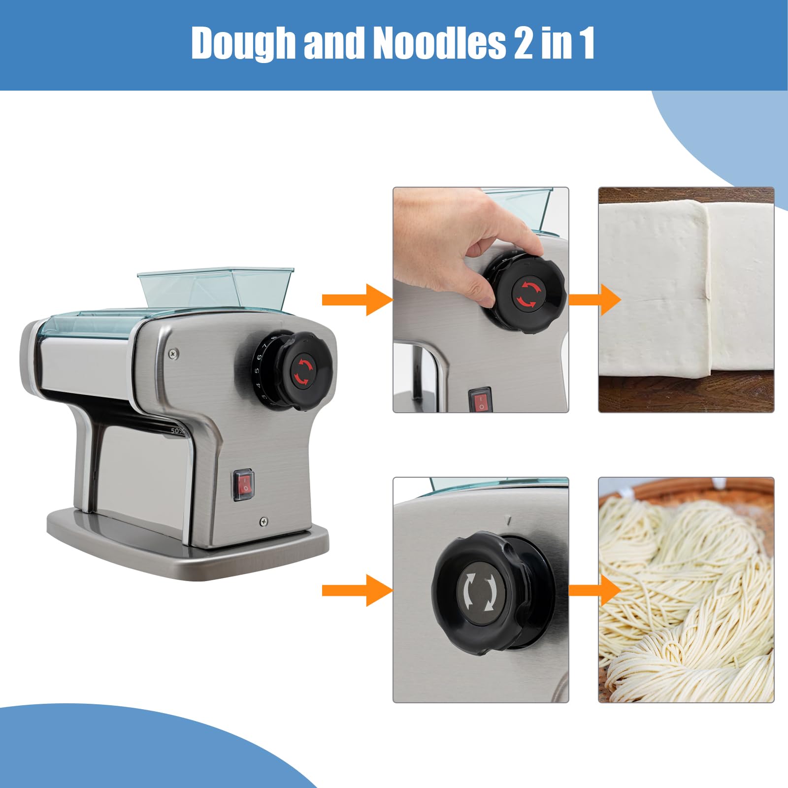Commercial Electric Pasta Maker Machine - Automatic Stainless Steel Noodle Maker with Adjustable Thickness Dough Roller & Dual Knife Cutter for Fresh Pasta, Spaghetti, Lasagna - Perfect for Restaurants, Home Kitchens & Italian Cuisine Lovers