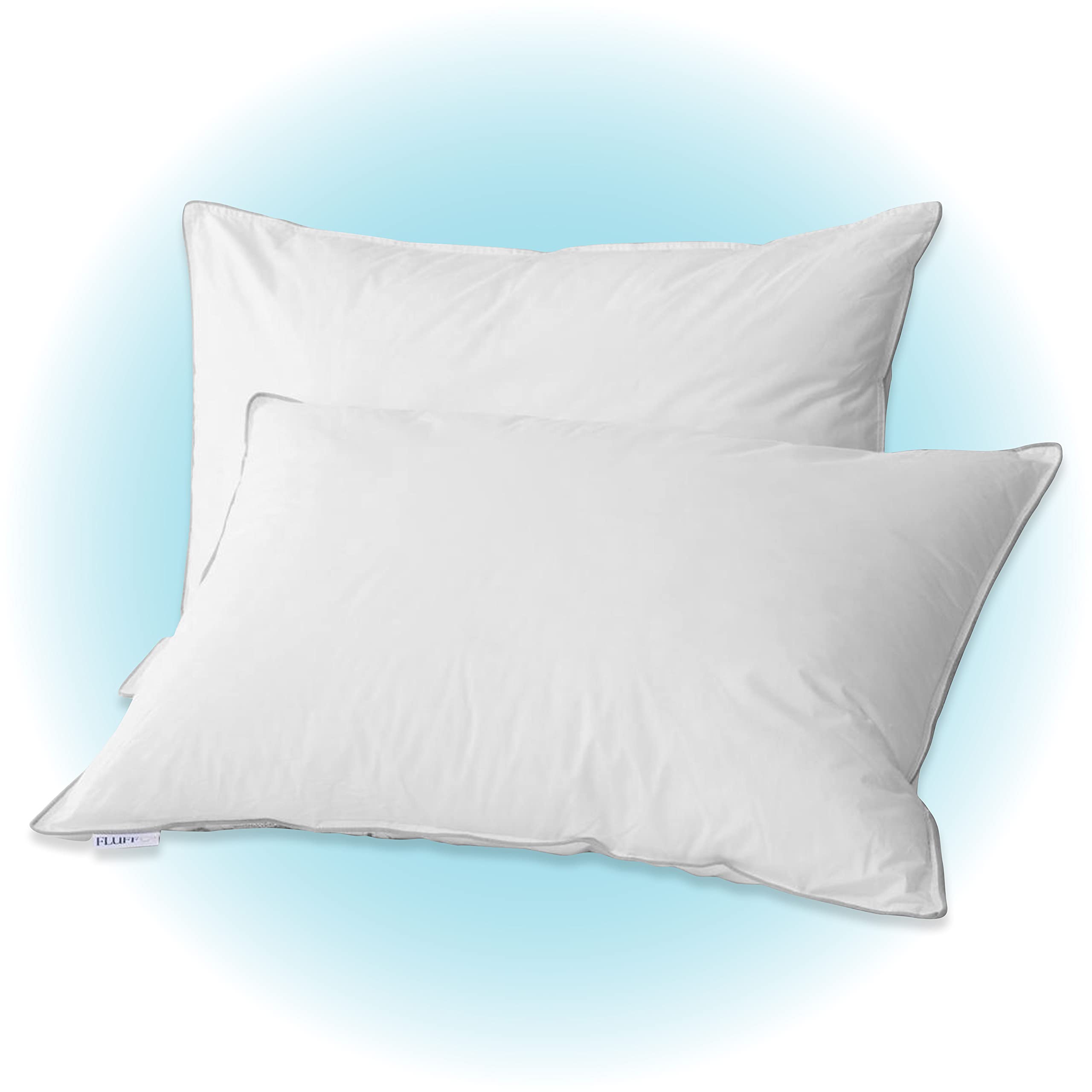 FluffCo Down Alternative 2-Pack Queen Size Bed Pillows - Hypoallergenic Hotel Quality Pillows for Side Sleepers, Firm & Soft Support with Pillow-in-Pillow Design - Perfect for Back, Stomach & Side Sleepers (Standard Size)