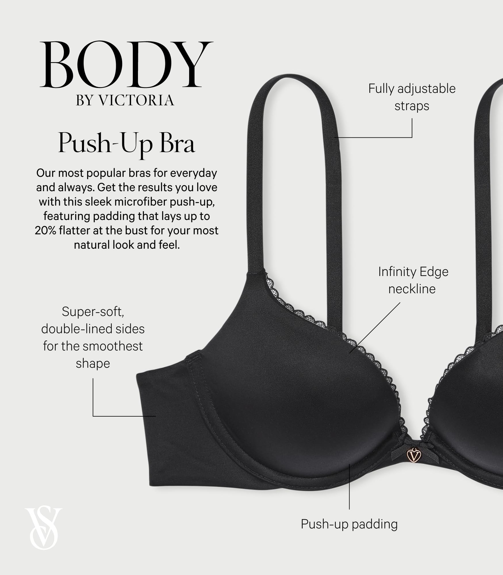 Victoria's Secret Women's Body by Victoria Push Up Bra - Comfortable & Sexy Lingerie for Everyday Wear (32A-38DDD) | Perfect for Date Nights, Work & Special Occasions
