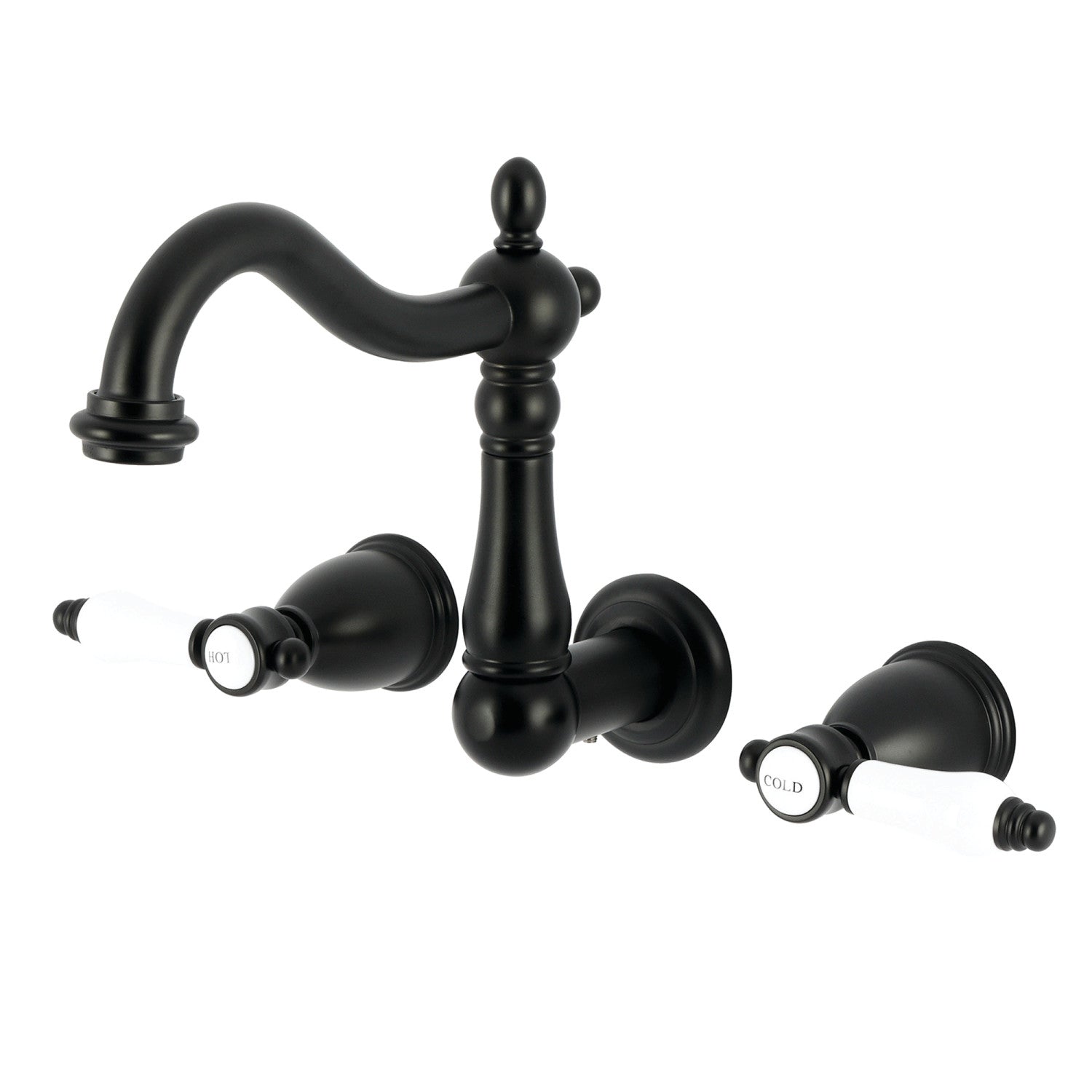 Bel Air KS1250BPL Matte Black Wall Mount Bathroom Faucet - Double Handle 3 Hole Design for Modern Bathrooms & Powder Rooms | Perfect for Vanities, Sinks, and Spa-Style Baths