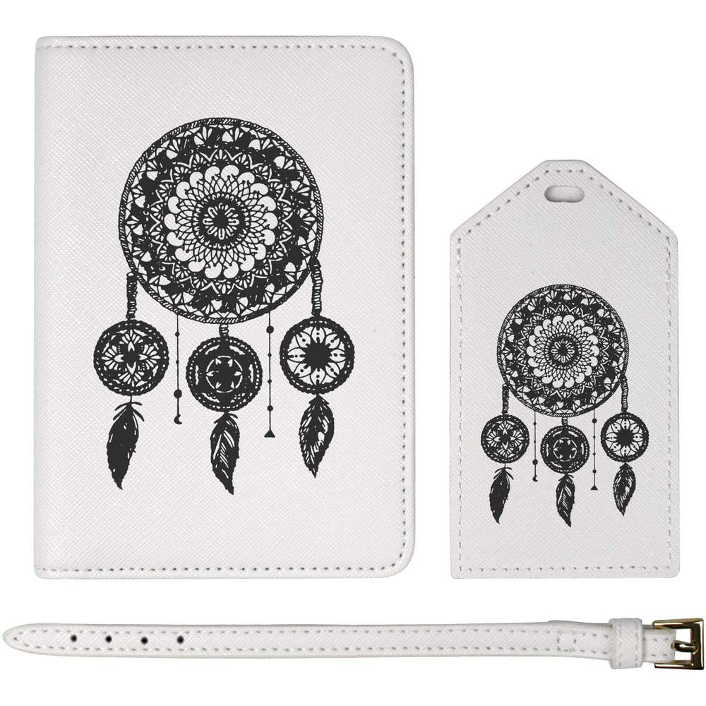 Azeeda 'Dreamcatcher' Passport Holder & Luggage Tag Travel Set - Stylish Leather Passport Cover with Matching Bag Tag for Women & Men - Perfect for Airplane, Cruise, and International Travel (PA00017360)