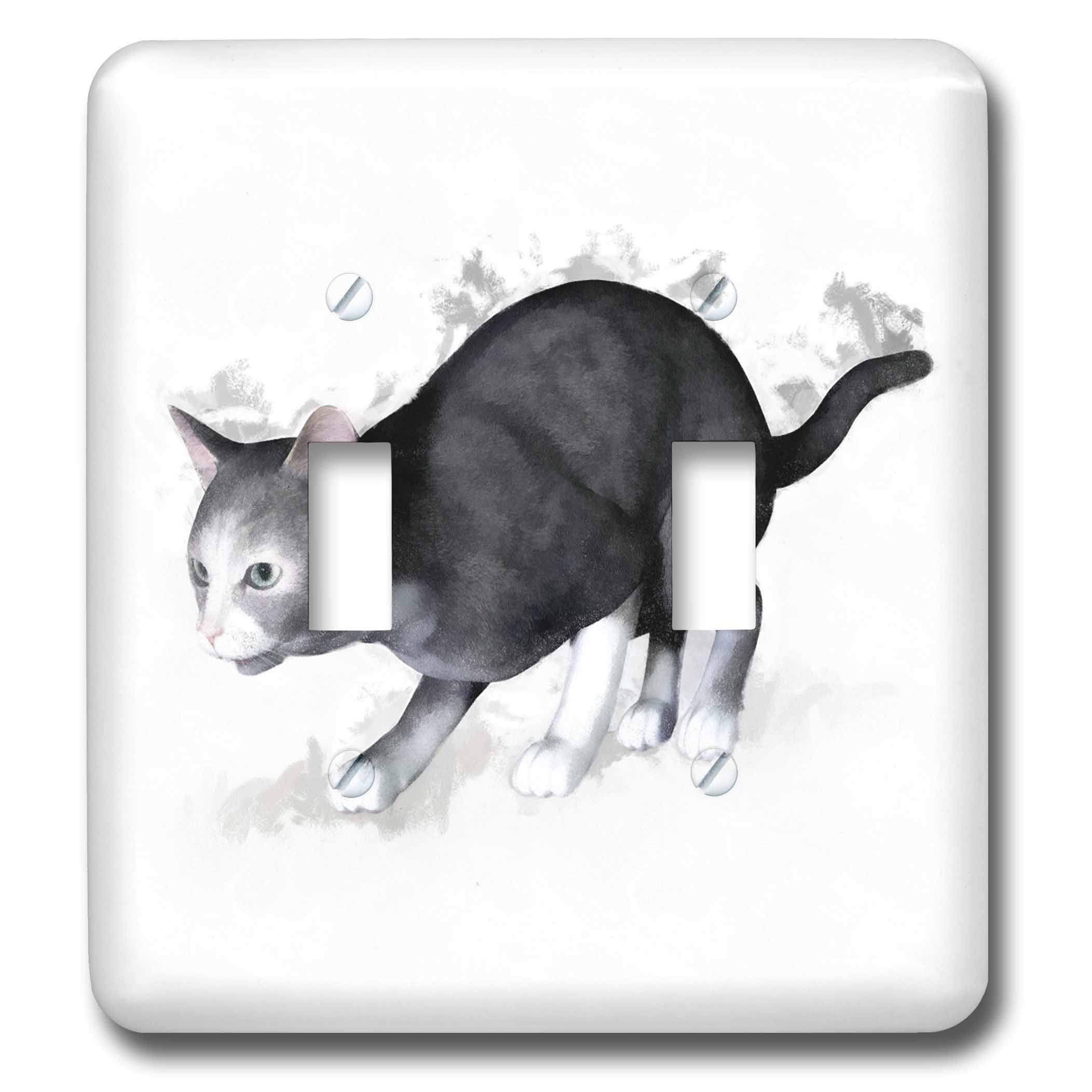 3D Rose LLC Grey White Cat Double Toggle Switch - Decorative Wall Plate Cover for Home & Office Light Switches (lsp_41471_2)