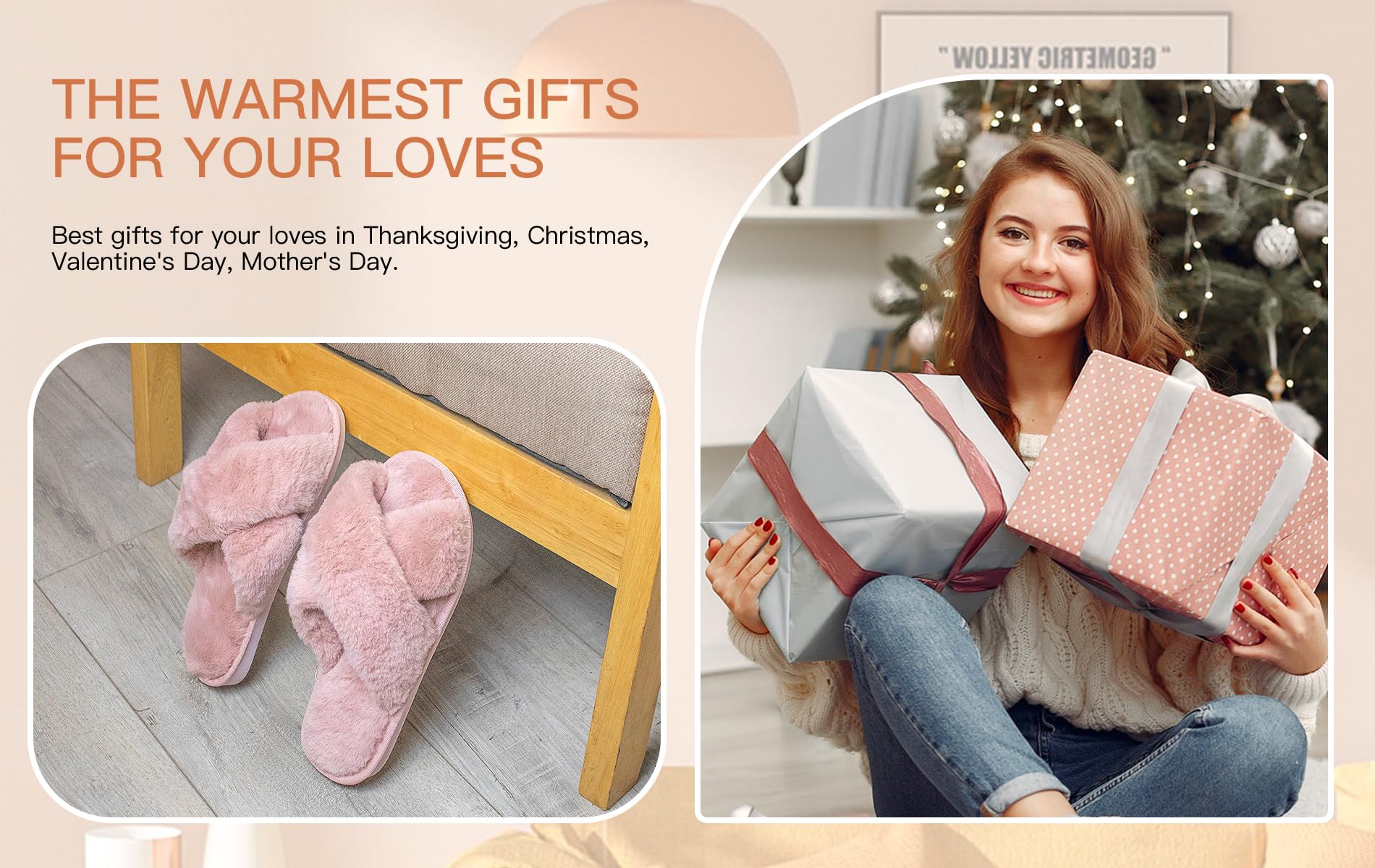 Women's Fluffy Cross Band House Slippers - Fuzzy Open Toe Plush Slip-On Shoes for Indoor/Outdoor Use - Cozy Home Shoes for Lounge, Bedroom, Backyard & Quick Errands