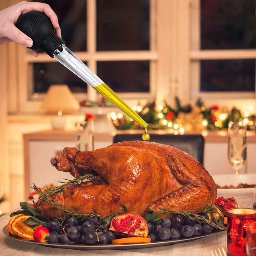 Turkey Baster Syringe with Cleaning Brush - Large Cooking Oil Dropper for Turkey, Chicken, Beef, Pork - Perfect for BBQ, Grilling & Basting Meats