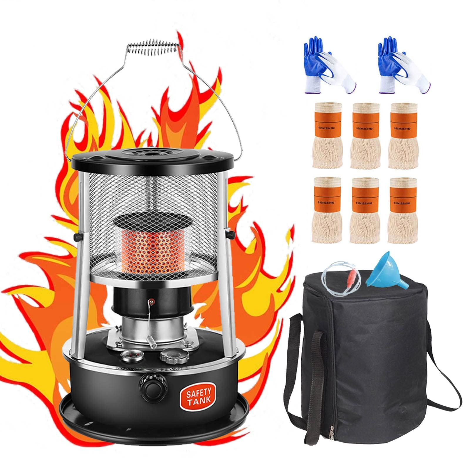 Portable Stainless Steel Kerosene Heater - 6 Wick Non-Electric Indoor Heater, Adjustable Height for Camping, Emergency Heating & Outdoor Cooking | Green & Black Options for Tents, Cabins & Power Outages