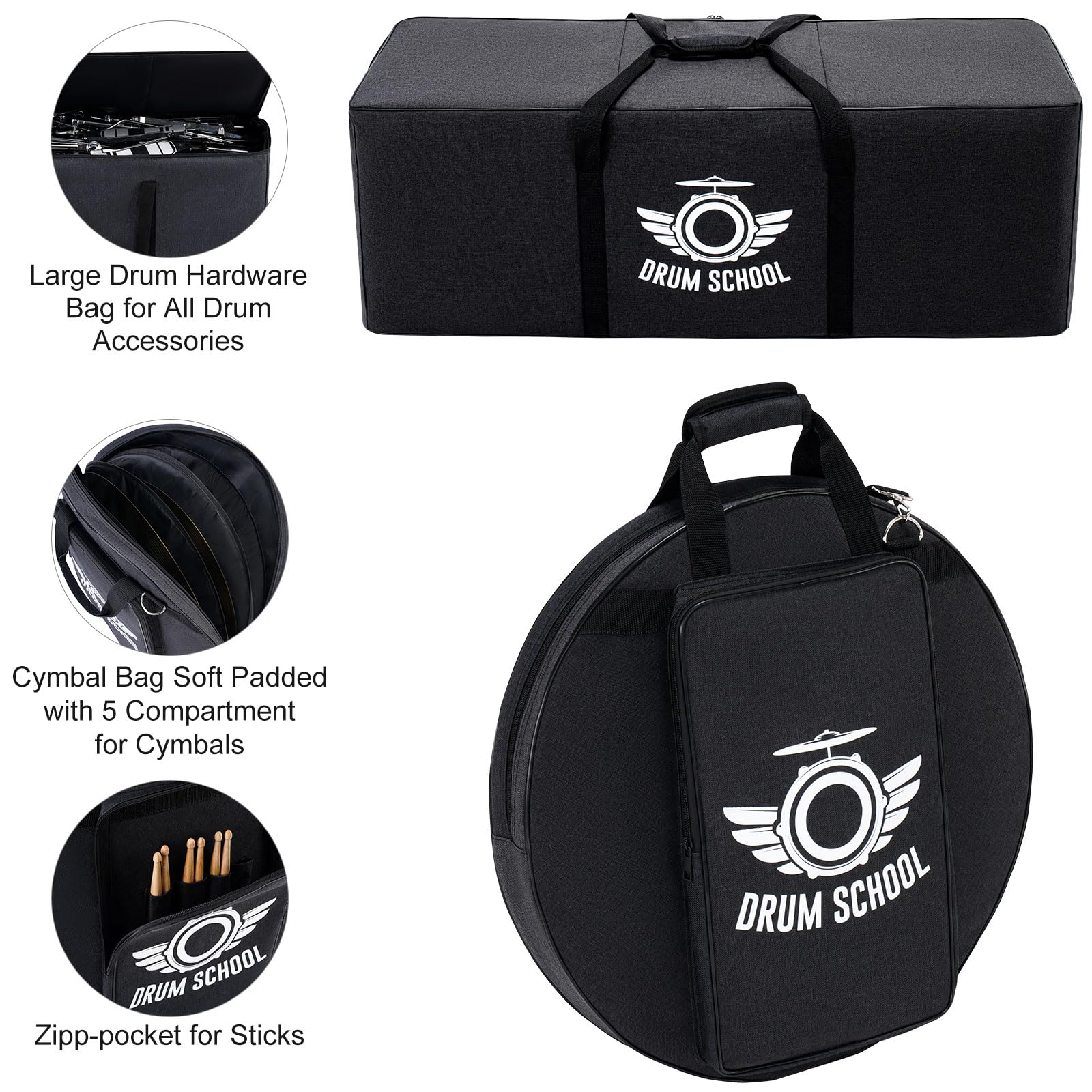 7-Piece Heavy Duty Drum Bags Set - Thick Padded Carrying Cases for 12