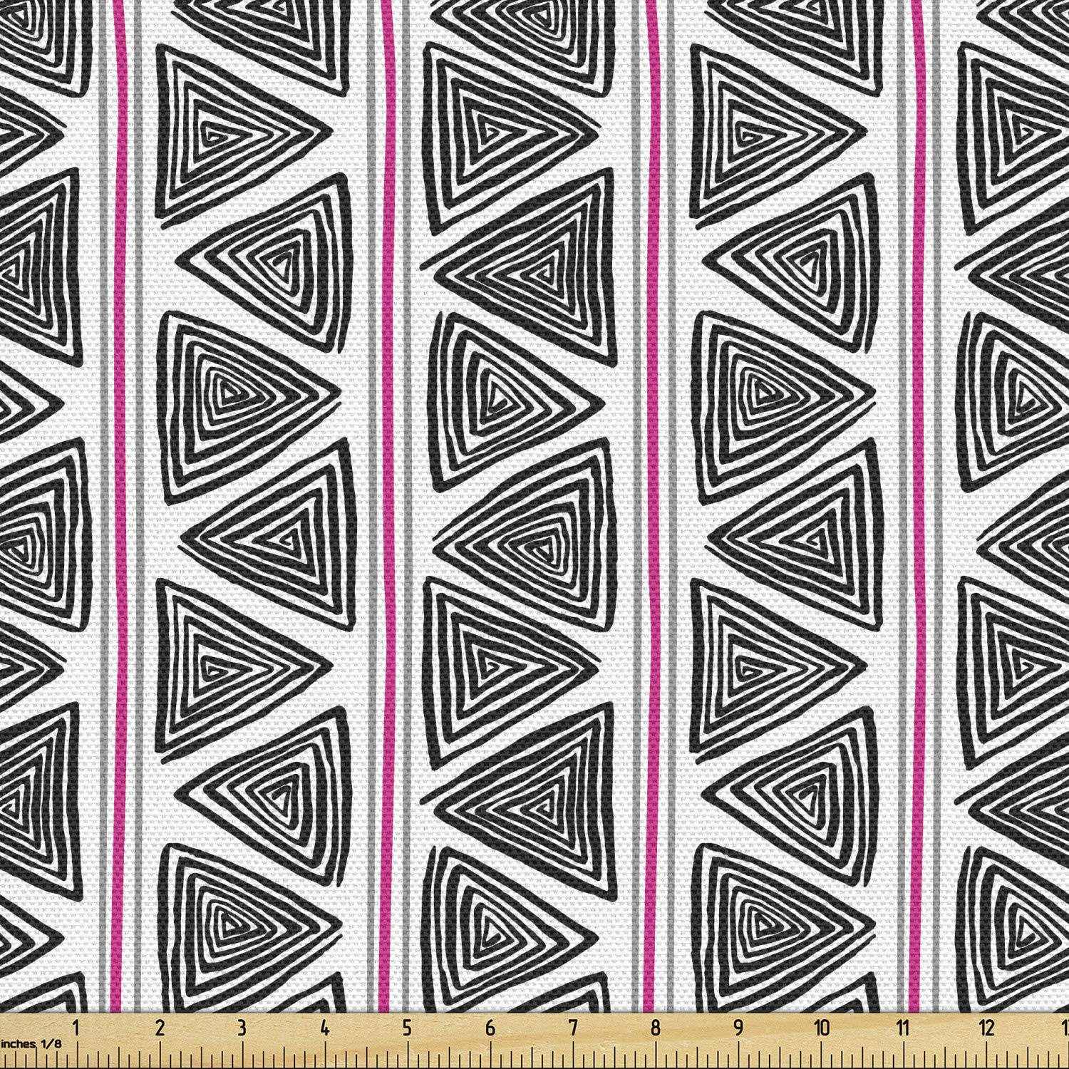 Ambesonne Abstract Art Fabric by The Yard - Triangles & Spirals Hand Drawn Vertical Design, Hot Pink Black White Upholstery Fabric for Sofa, Curtains, Pillows (10 Yards) | Home Decor, DIY Crafts, Wall Hangings
