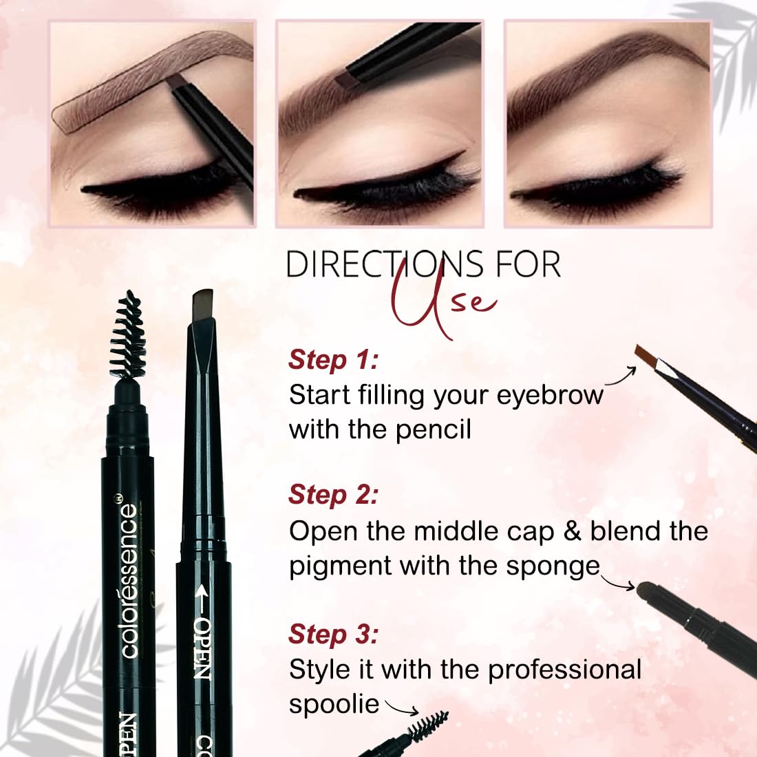 COLORESSENCE 3-in-1 Eyebrow Pencil with Spoolie Brush - Waterproof Brow Filling & Shaping Makeup Tool - 0.25g (Black) | Perfect for Everyday Makeup, Natural Look & Eyebrow Grooming