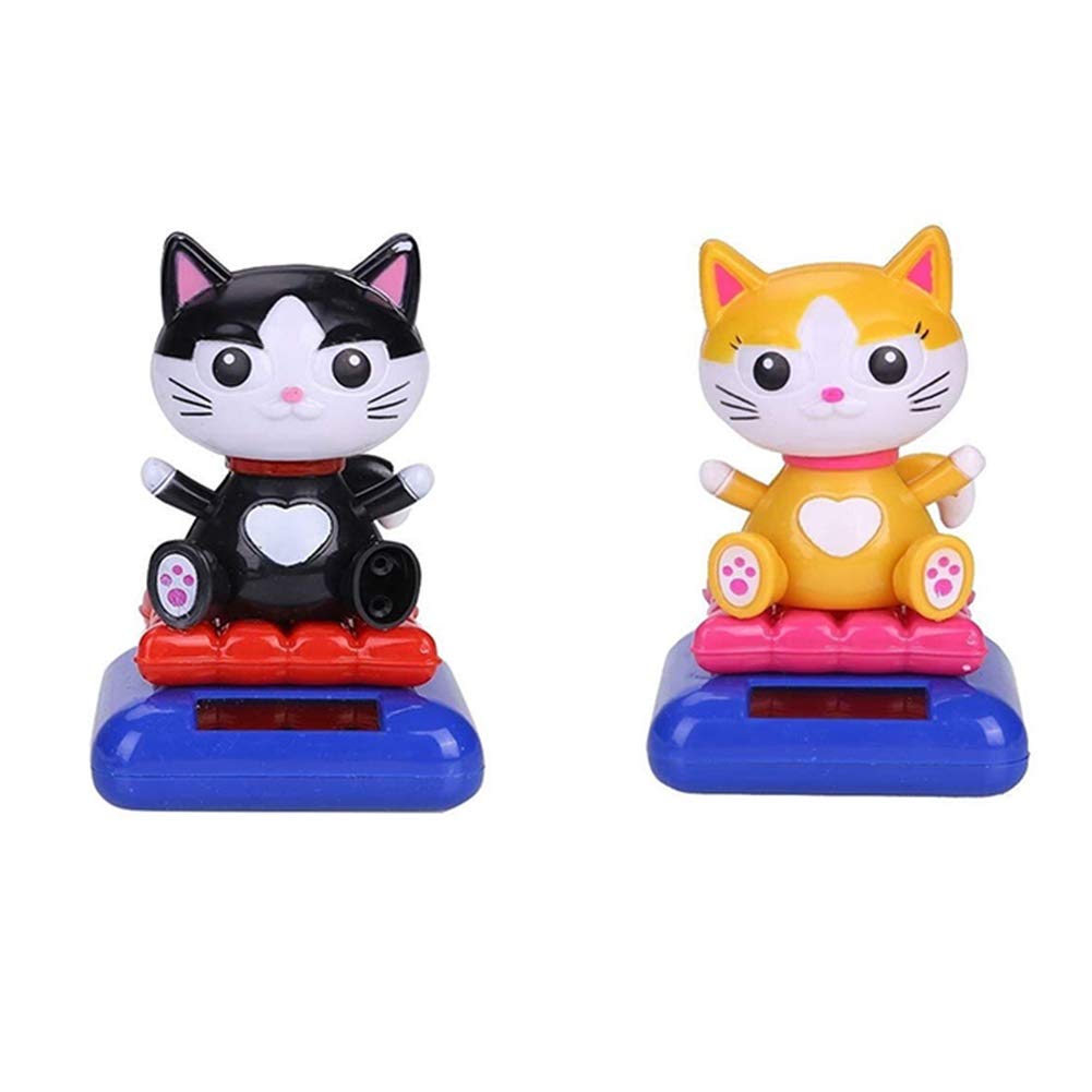Solar Cat Bobblehead Car Ornament - Black & Yellow - Dashboard Dancing Toy for Cars