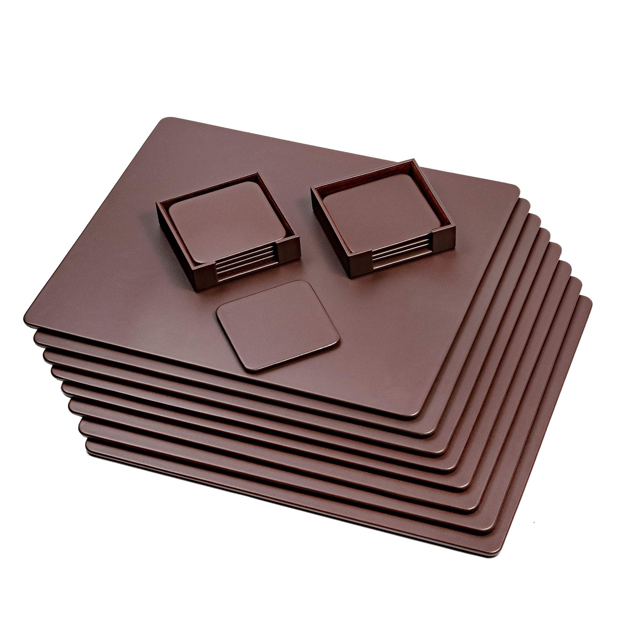 Premium Chocolate Brown Leather Conference Room Set - Luxury Leather Coasters & Desk Blotters for Executive Office - Elegant Office Decor & Accessories (Set of 8) - Perfect for Business Meetings, Corporate Gifts & Office Upgrade