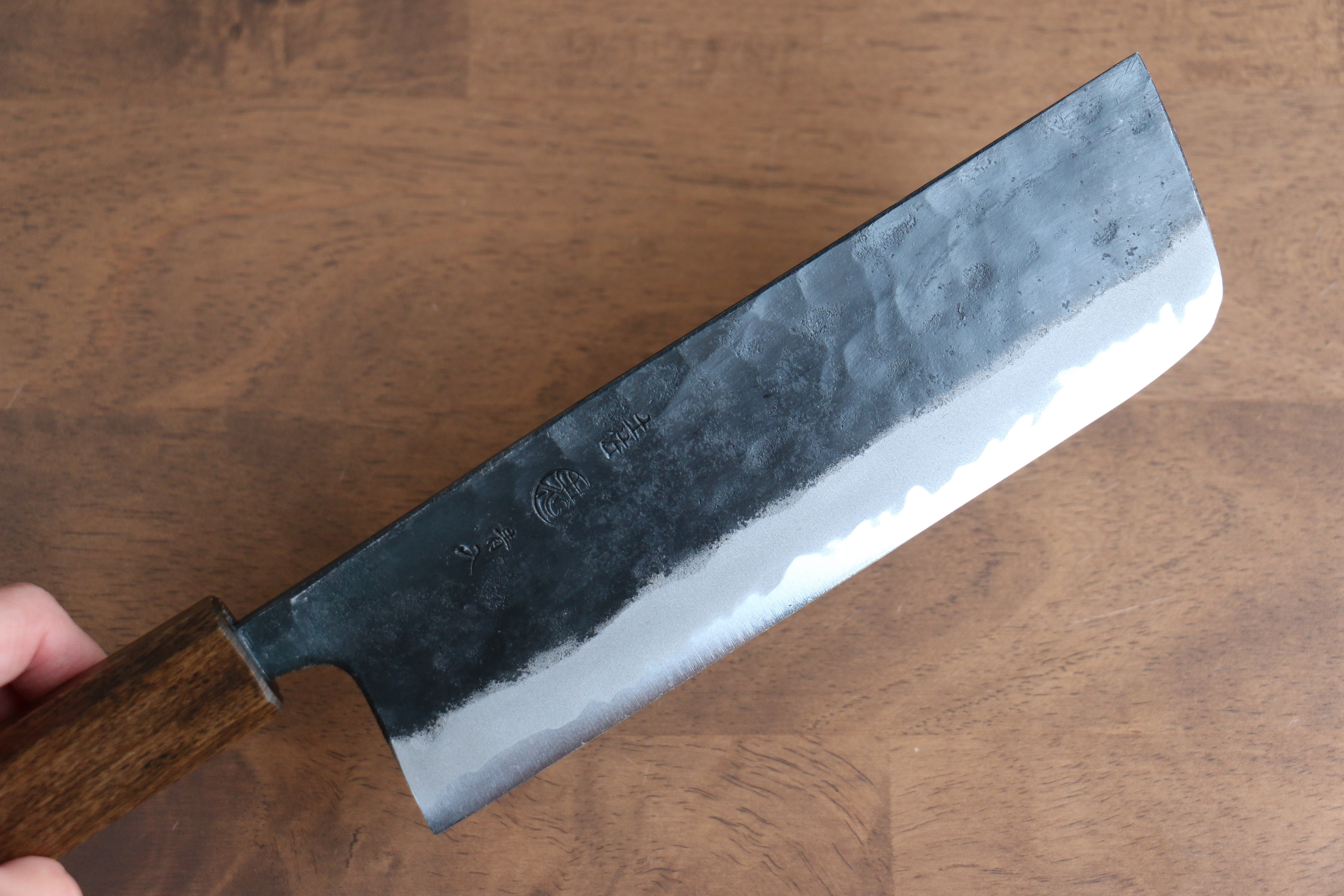 Premium Kyohei Shindo Blue Steel Nakiri Knife 165mm - Black Finish, Live Oak Lacquered Handle - Japanese Kitchen Knife for Professional Chefs & Home Cooking, Perfect for Slicing Vegetables & Herbs