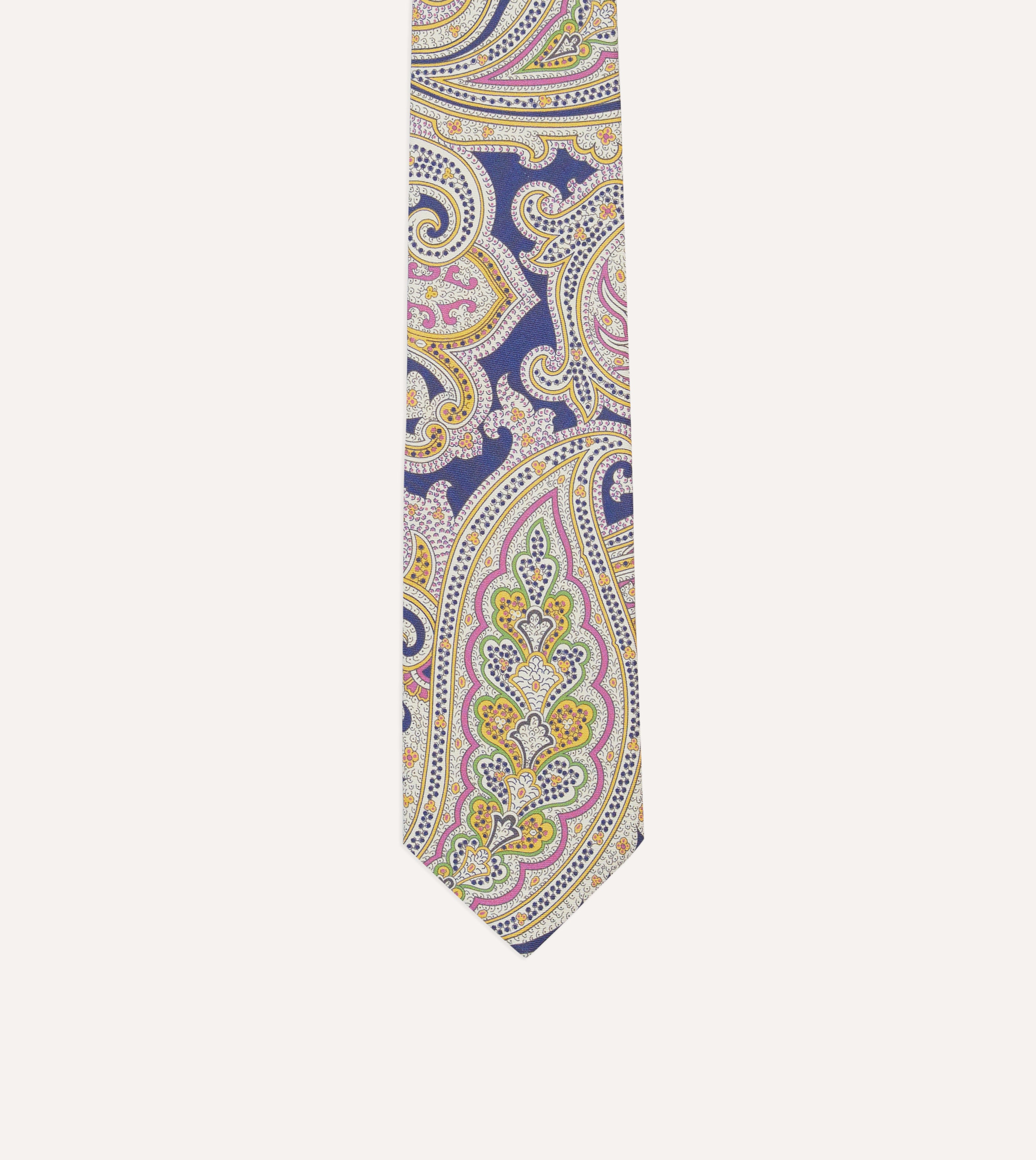 Premium Navy Blue Large Paisley Pattern Silk Necktie - Handcrafted Self-Tipped Design for Business, Weddings & Formal Occasions