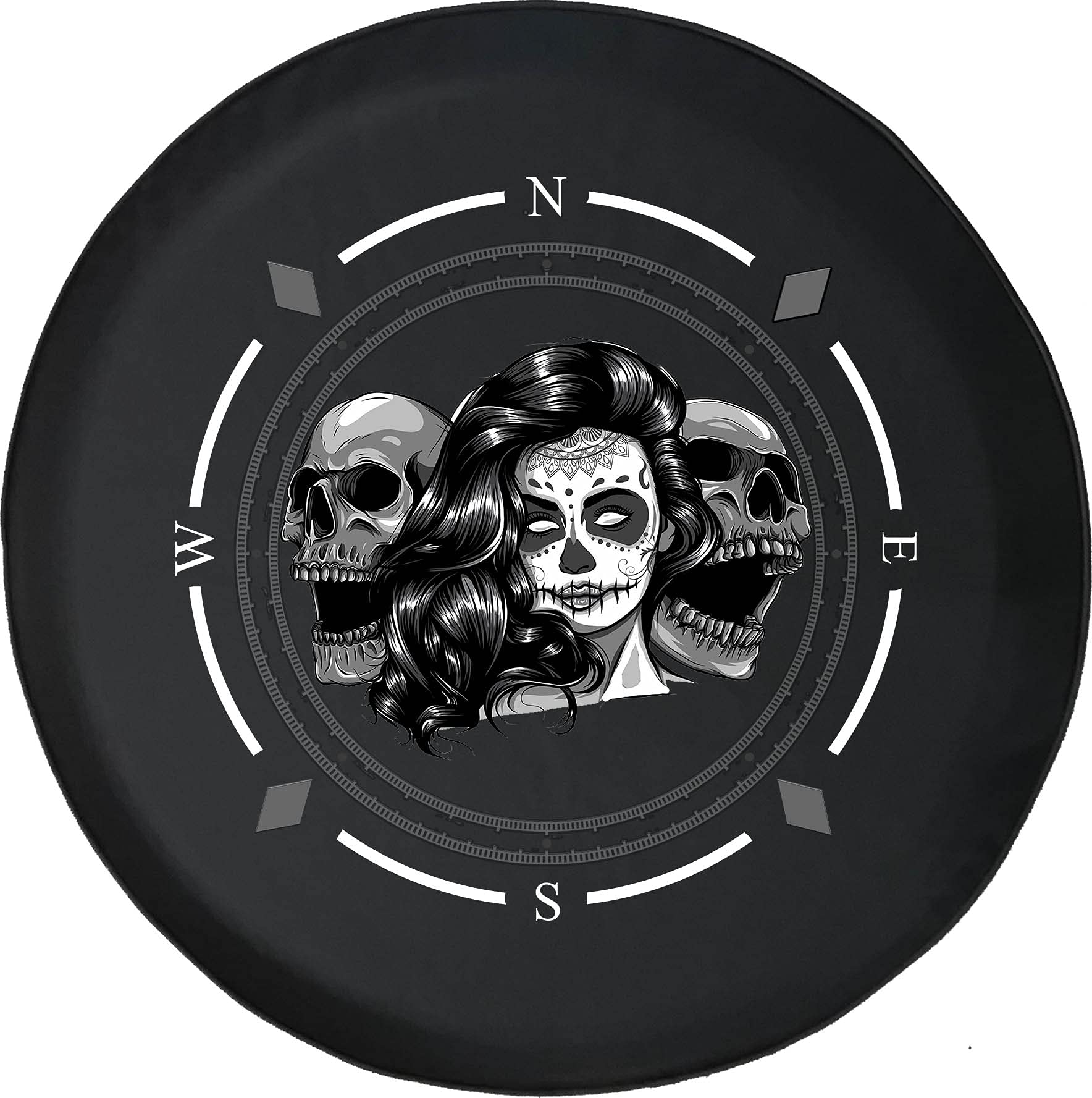 Premium American Unlimited Spare Tire Cover with Compass & Sugar Skull Design - Universal Fit for SUVs, Trailers, RVs & Most Vehicles | Durable Wheel Protection for Off-Road Adventures & Camping Trips