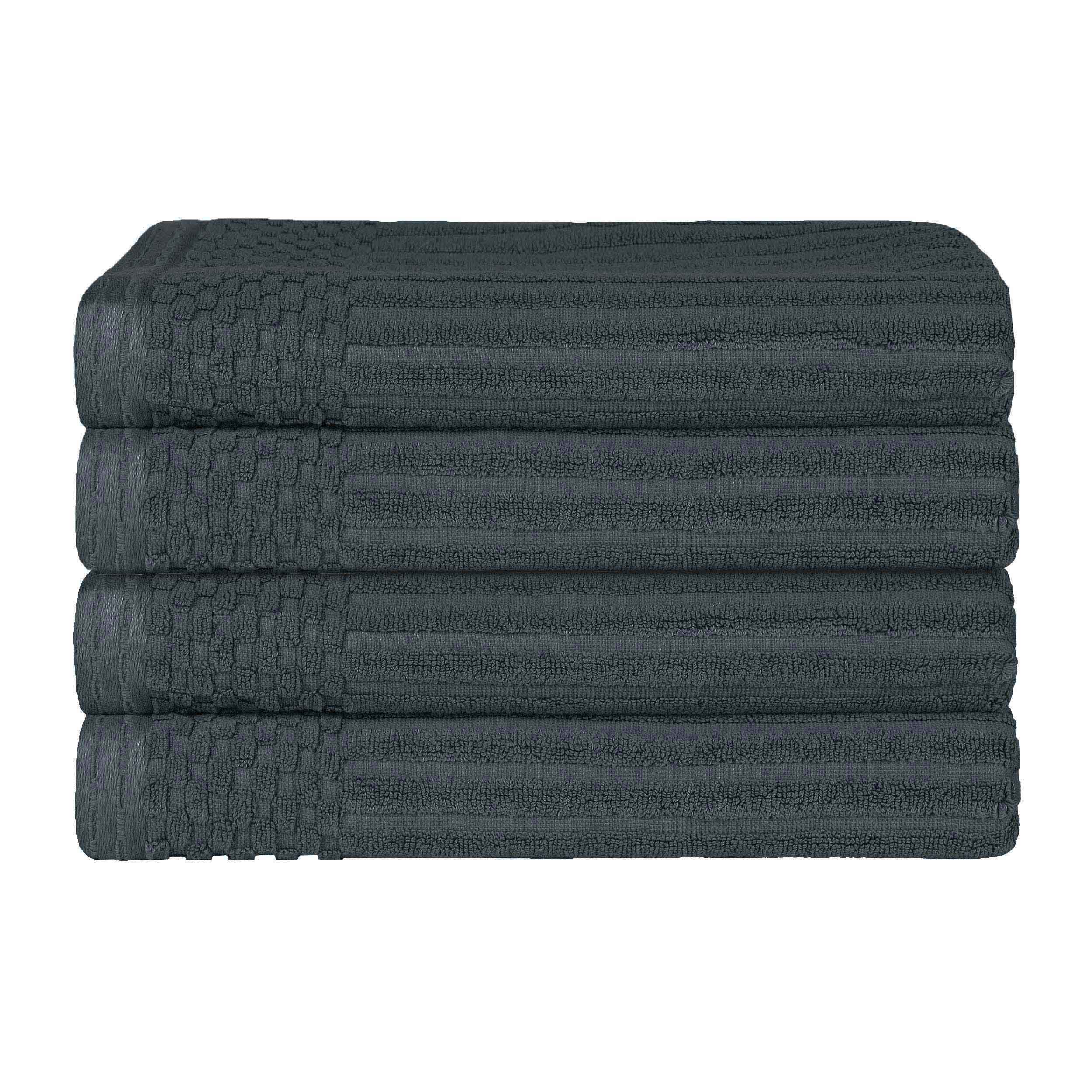 Premium Soho Ribbed Textured Cotton Bath Towels - Ultra Absorbent, Soft & Quick-Drying - Set of 4 (White) - Luxury Spa, Bathroom & Beach Essentials for Home & Travel