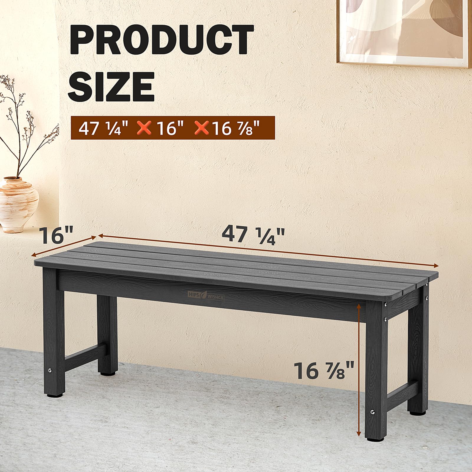 Durable 2-Person Outdoor Bench - Weatherproof Poly Lumber Patio Furniture - Fade & Rot Resistant Backless Garden Bench for Park, Porch & Yard (Black) - Perfect for Relaxing in Gardens, Patios & Outdoor Spaces