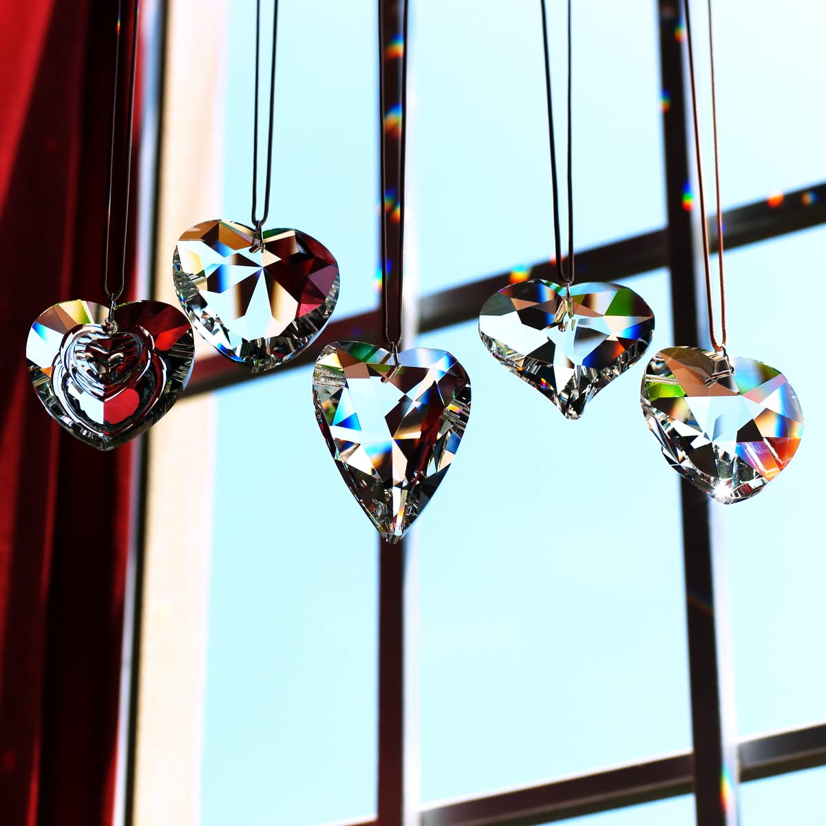 5pcs Heart Crystal Suncatcher Prism for Windows, Sun Catchers with Crystals, Christmas Ornaments, Gifts for Home Decor, Bedroom, Living Room, Garden