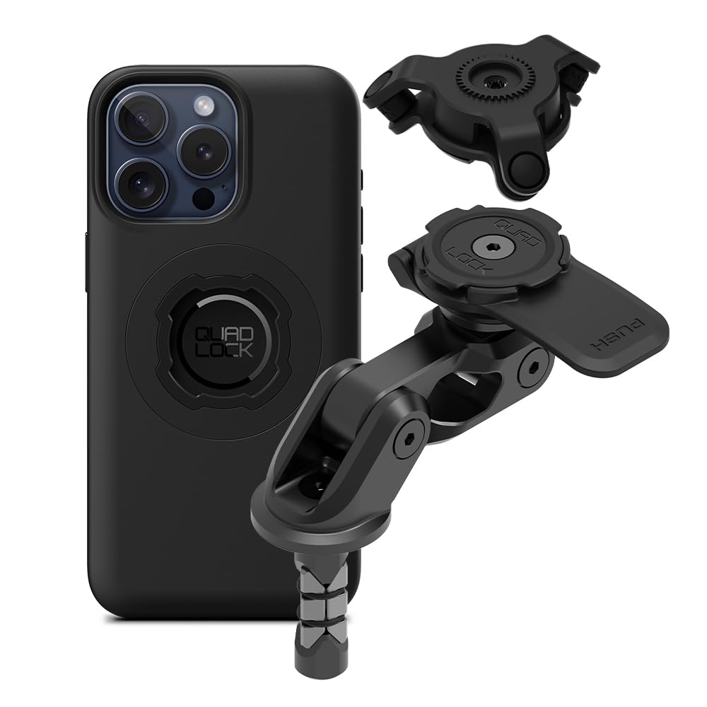 Quad Lock Motorcycle Fork Stem Phone Mount PRO Kit - Vibration Dampener & iPhone 15 Pro Max MAG Case | Secure Smartphone Holder for Adventure Riding, Off-Road Biking & Daily Commutes