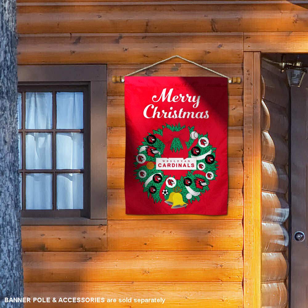 Wesleyan Cardinals Happy Holidays Christmas Banner Flag - Decorative Pennant for College Football Fans, Holiday Parties & Home Decor