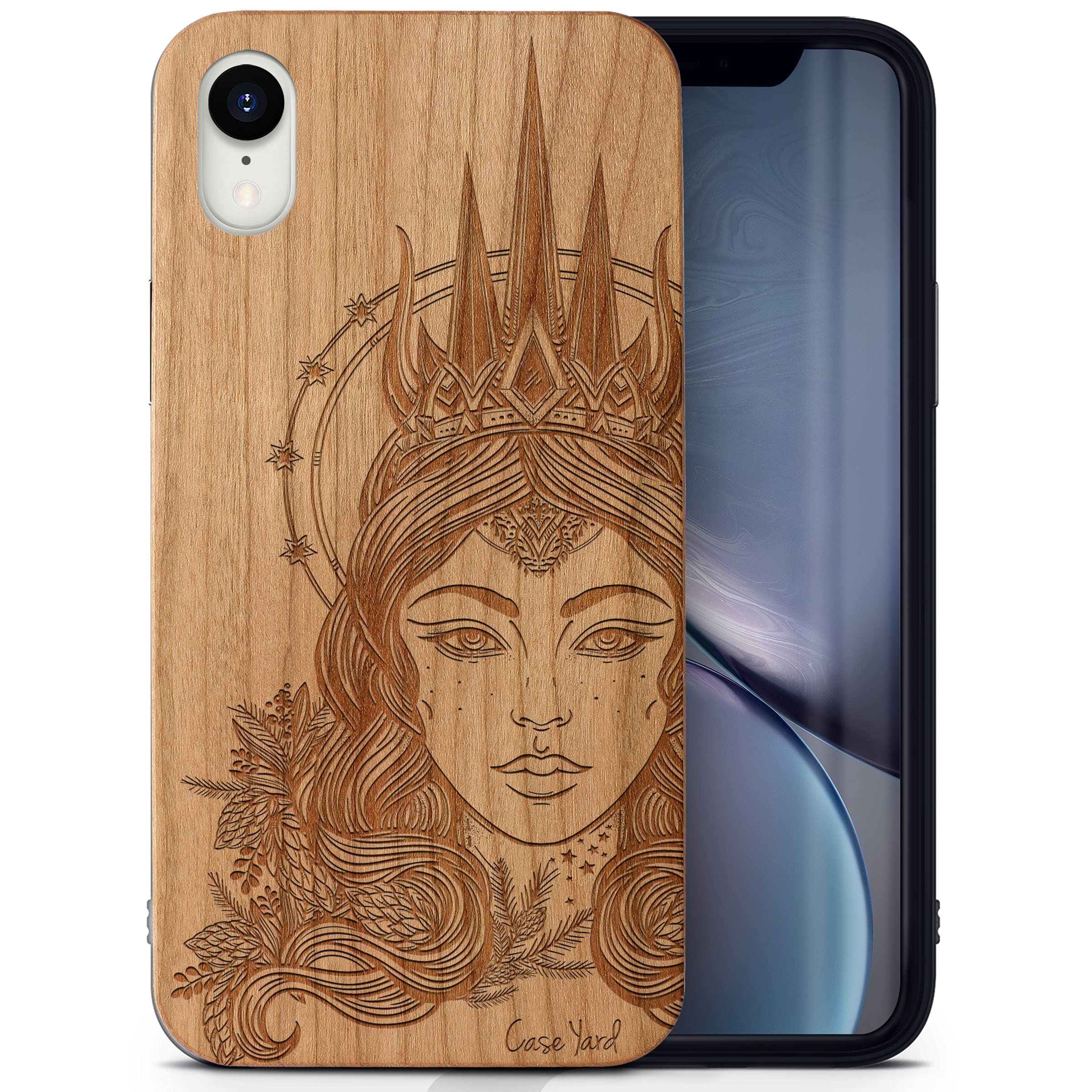 Premium Cherry Wood iPhone XR Case - Laser Engraved Northern Queen Design | Slim Fit Shockproof Protective Cover for Men & Women | Perfect for Outdoor Adventures & Daily Use