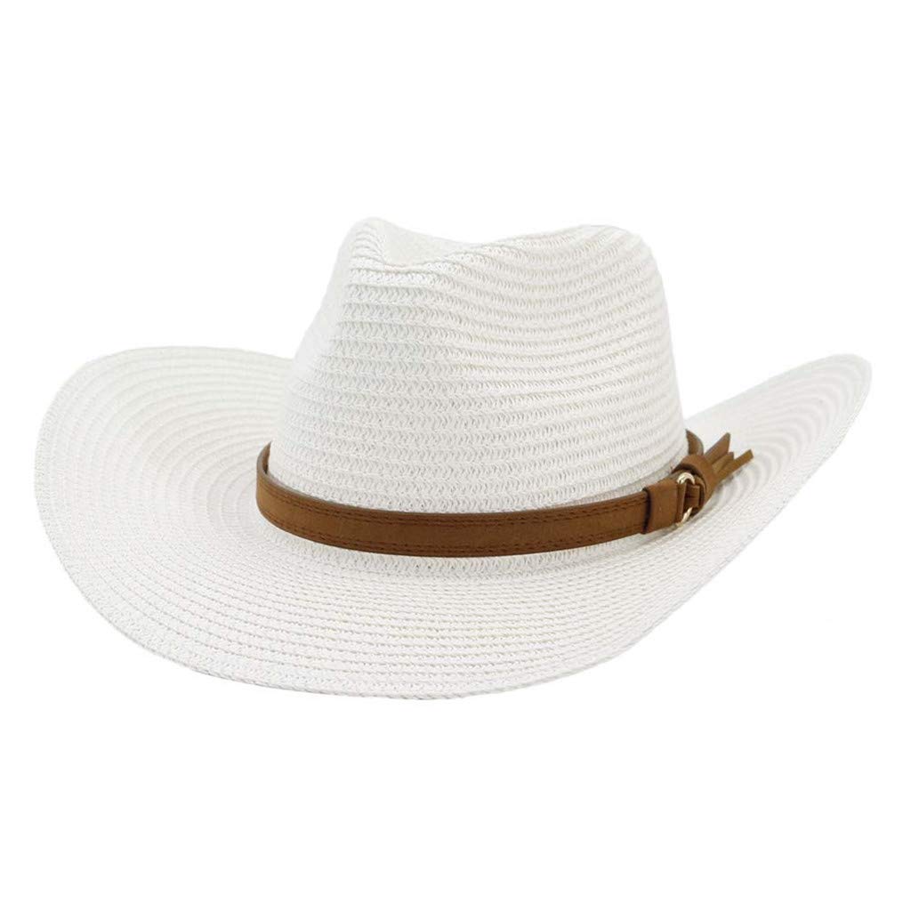 Stylish Wide Brim Cowboy Hat for Men & Women - Breathable Straw Fedora with Adjustable Wind Lanyard - UPF Sun Protection Summer Hat - Perfect for Beach, Outdoor, and Western Fashion