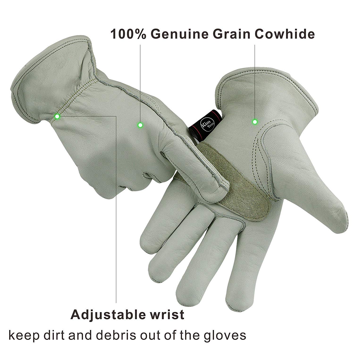 Leather Work Gloves - Cowhide for Gardening, Construction & Motorcycle - Elastic Wrist for Men & Women - Durable Protection for Outdoor Work