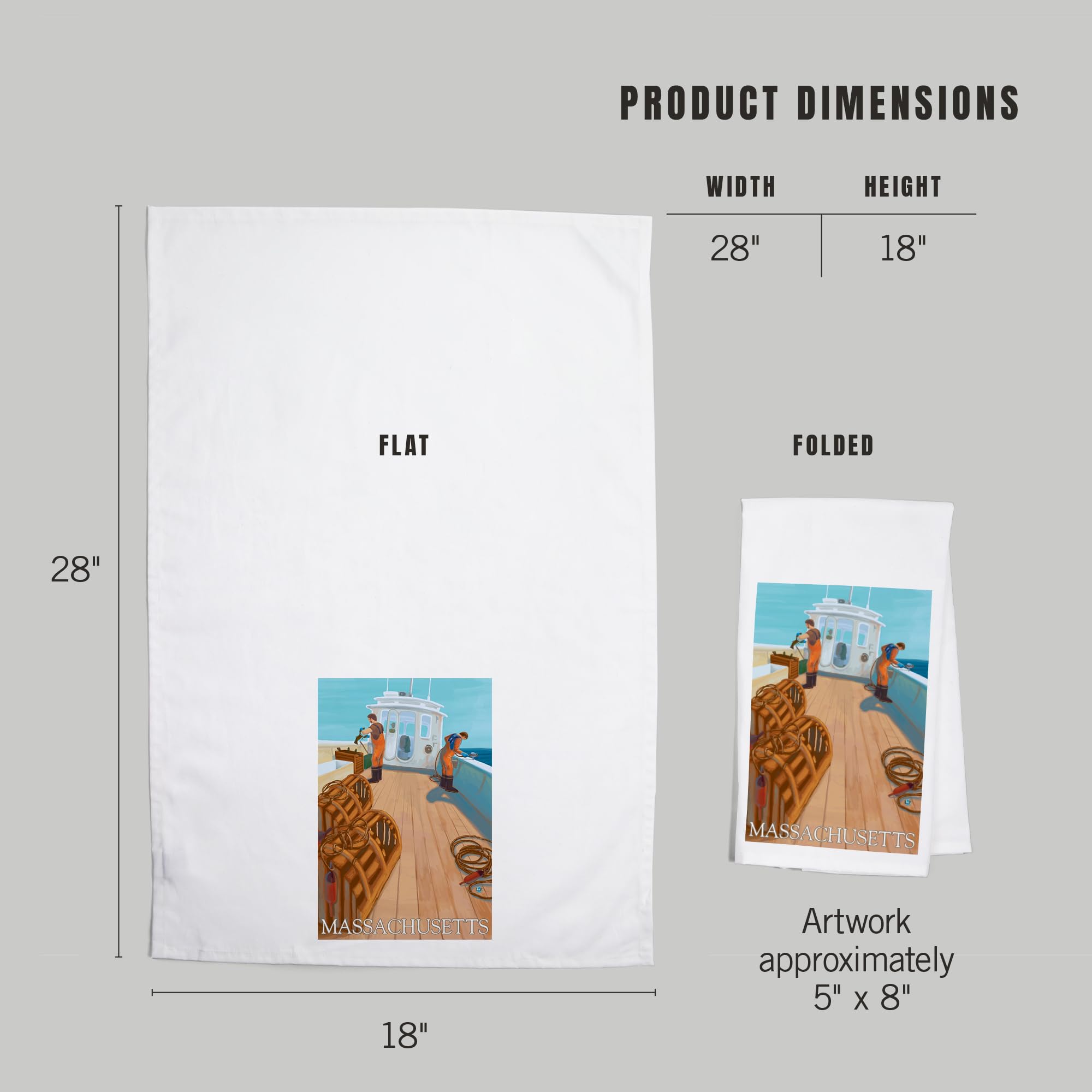 Massachusetts Lobster Fishing 100% Cotton Tea Towel - Decorative Hand Towel for Kitchen & Home - Perfect for Cooking, Dish Drying & Coastal Themed Decor