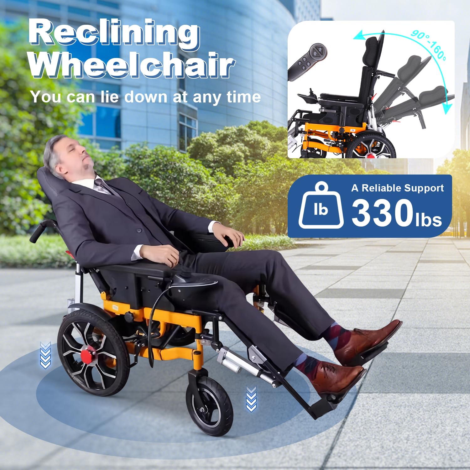 Foldable Electric Wheelchair for Adults - Lightweight Reclining Power Wheelchair with 20-Mile Range, All-Terrain Motorized Wheelchair for Seniors & Disabled (Supports 330 lbs) - Perfect for Indoor/Outdoor Use, Travel & Daily Mobility