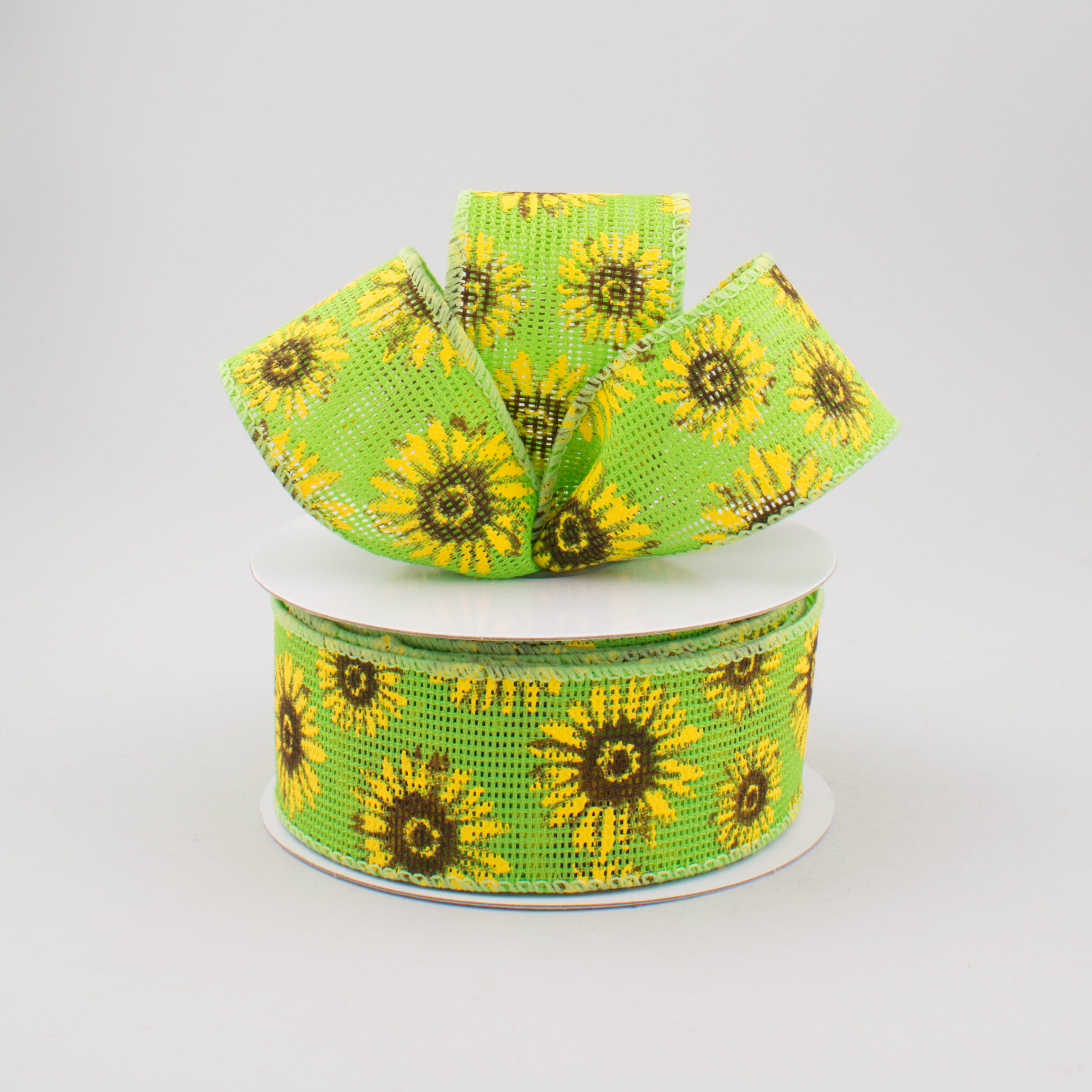 1.5 Inch Lime Green Faux Burlap Sunflower Ribbon - 10 Yards Bulk Roll for Gift Wrapping, Wedding Decor, DIY Crafts and Party Supplies