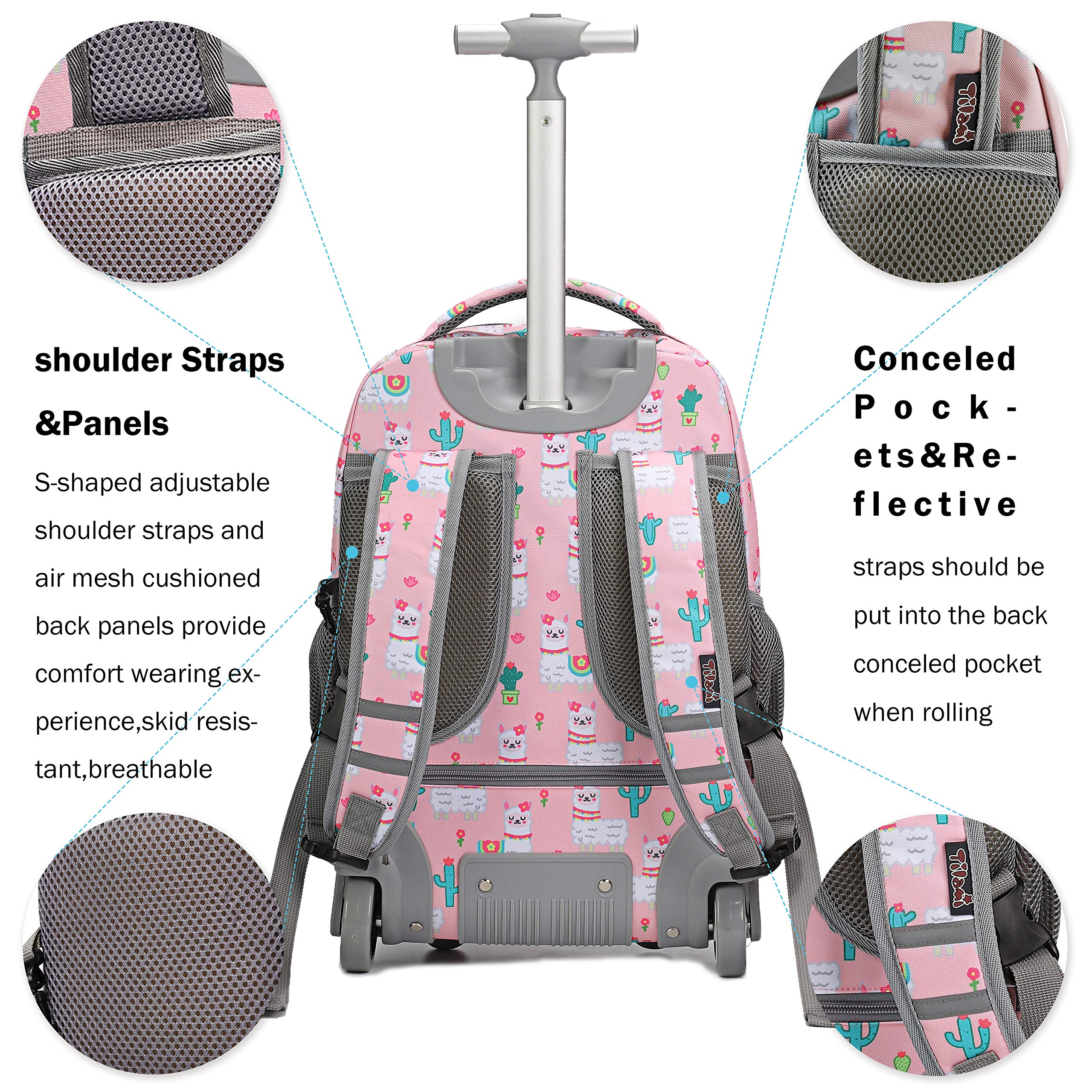 Tilami 19 Inch Rolling Backpack with Wheels - Wheeled Laptop Backpack for School, Travel & Work - Includes Free Lunch Bag - Perfect for Students, Commuters & Business Professionals (Alpaca Design)