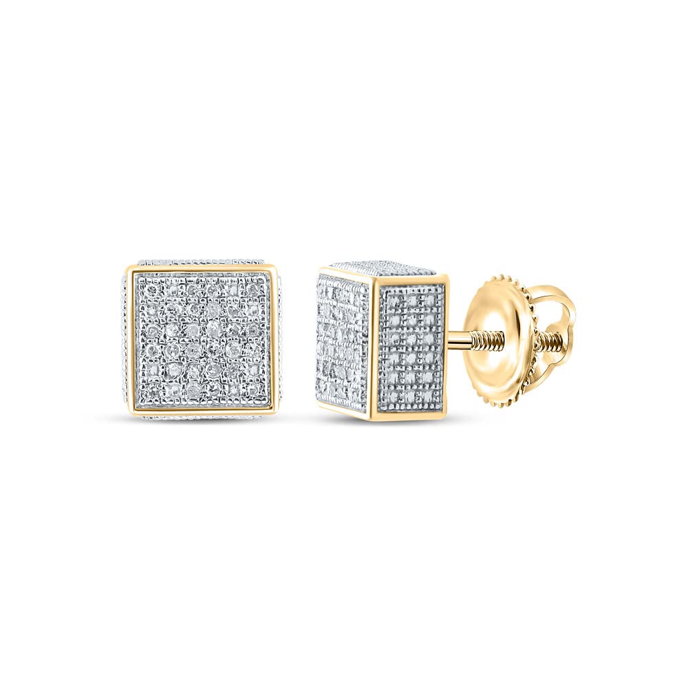 1/6 Cttw Yellow-Tone Sterling Silver Men's Round Diamond Square Earrings | Hypoallergenic & Durable | Perfect for Gifts, Weddings & Special Occasions