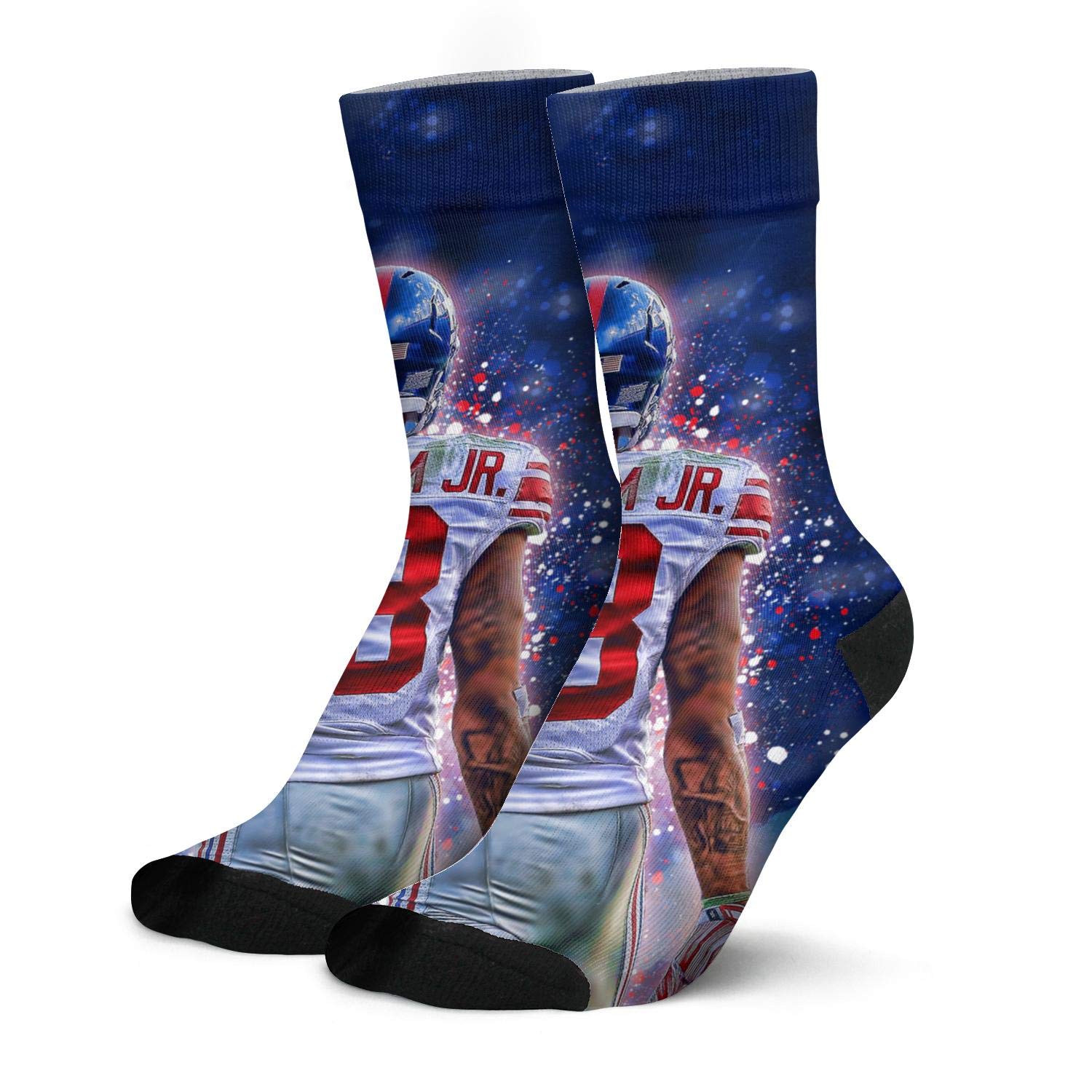 **Men's Hiking Socks - Lightweight Crew Boot Socks for Outdoor & Trail Running - Odell Beckham Jr. Inspired Blue & Red Drop Design - Perfect for Camping, Backpacking & Hiking Adventures**