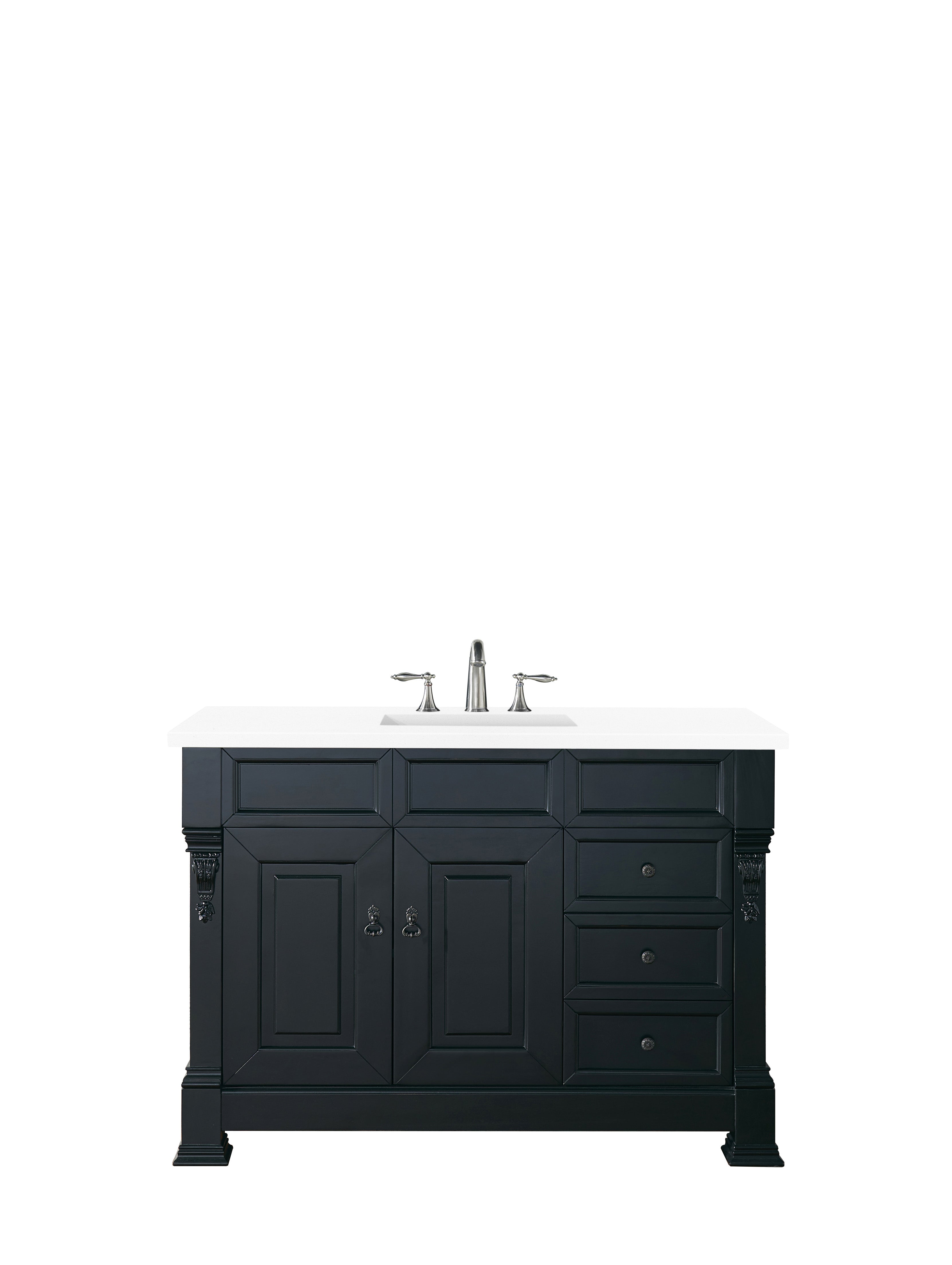 Brookfield 48 Inch Single Bathroom Vanity Set - Antique Black Finish with 3CM White Zeus Quartz Countertop for Modern & Traditional Bathrooms