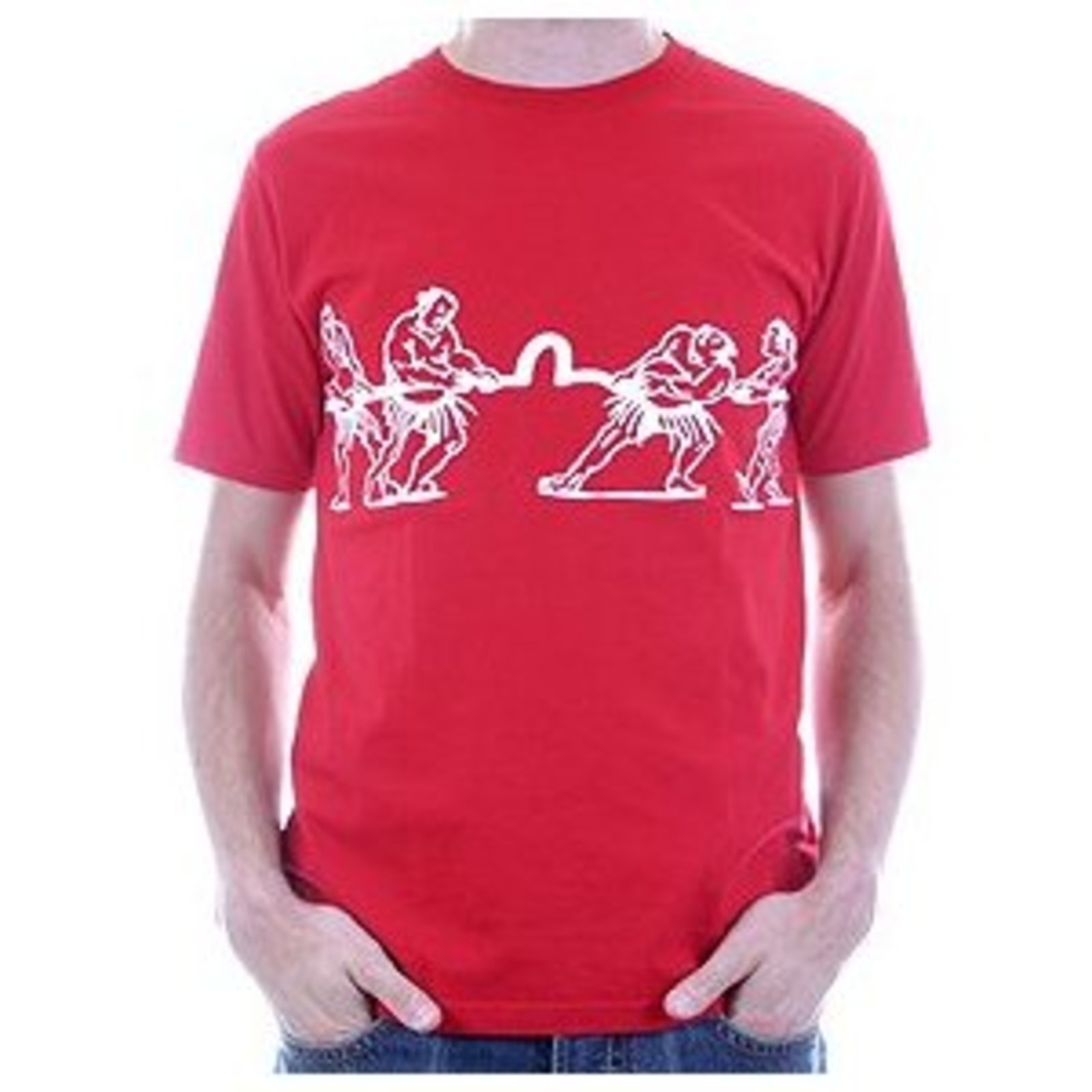 EVISU Men's Tug of War Graphic Short Sleeve T-Shirt - Red Cotton Casual Tee for Streetwear & Summer Outfits